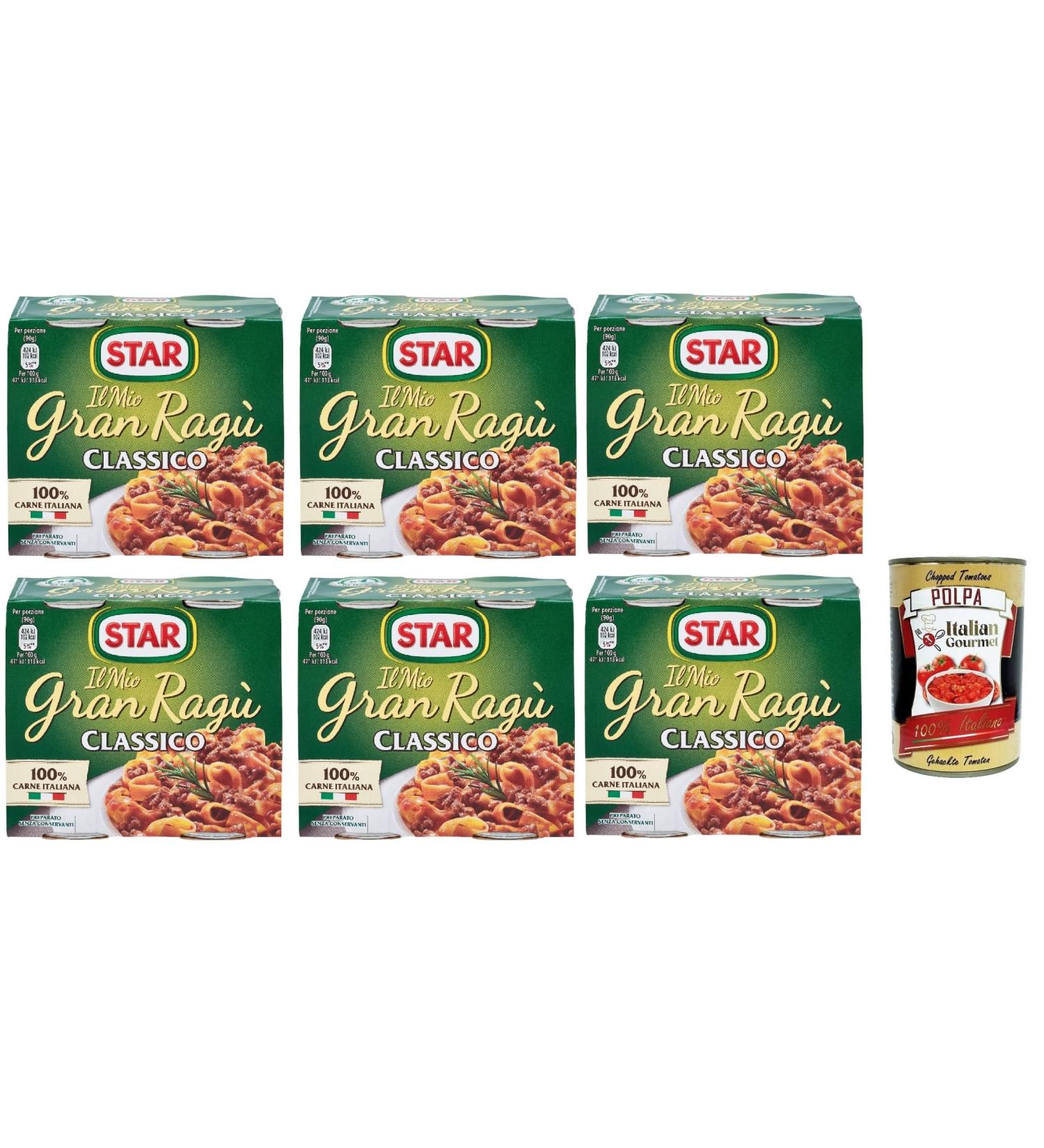  Italian Gourmet E.R. My Gran Rag Star Classico Lot de 6 sauces tomate 2 x 180 g de sauce tomate + Italian Gourmet Polpa 400 g - Buy Online on GoSupps.com