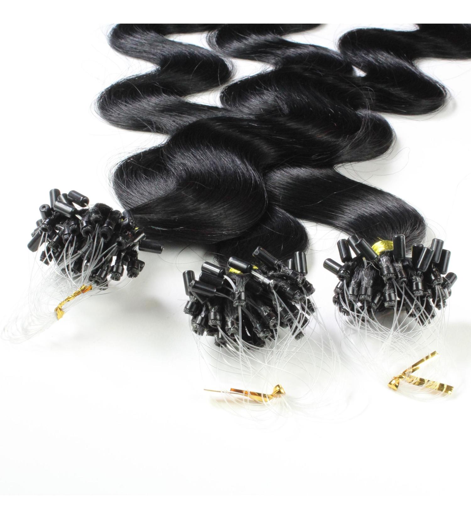 Shop Hair2Heart Microring Extensions - 50 Strands Human Hair Wavy 60cm #1 Black - International Shipping Available - Buy Online on GoSupps.com