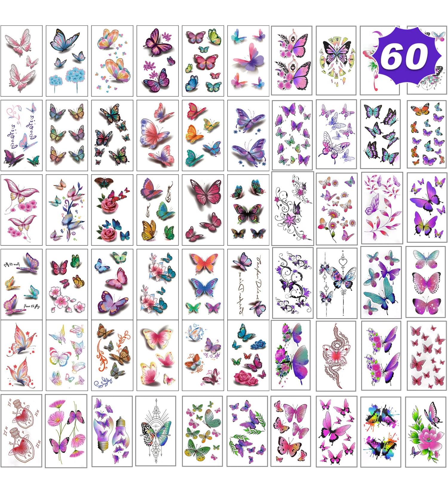 Coszeos 3D Butterfly Temporary Tattoos - 60 Colorful Sheets for Women, Girls, and Kids | Waterproof Body Art Stickers for Face, Arms - Birthday Party Favors & Gifts - Buy Online on GoSupps.com