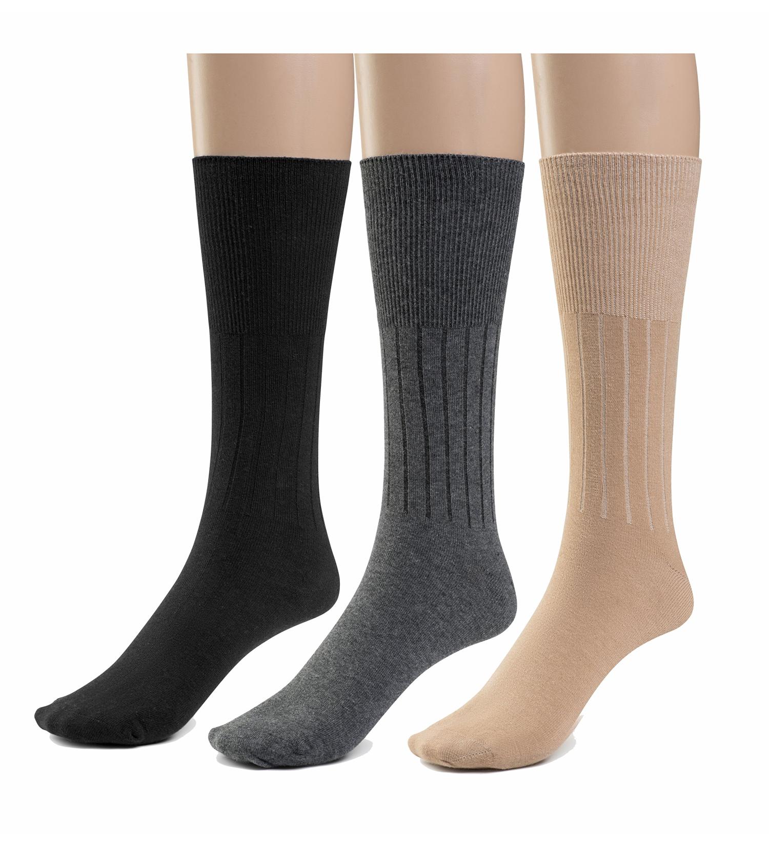 Silky Toes Cotton Diabetic Socks for Men 3-Pack Big Sizes 10-13 Black/Grey/Tan - Buy Online on GoSupps.com