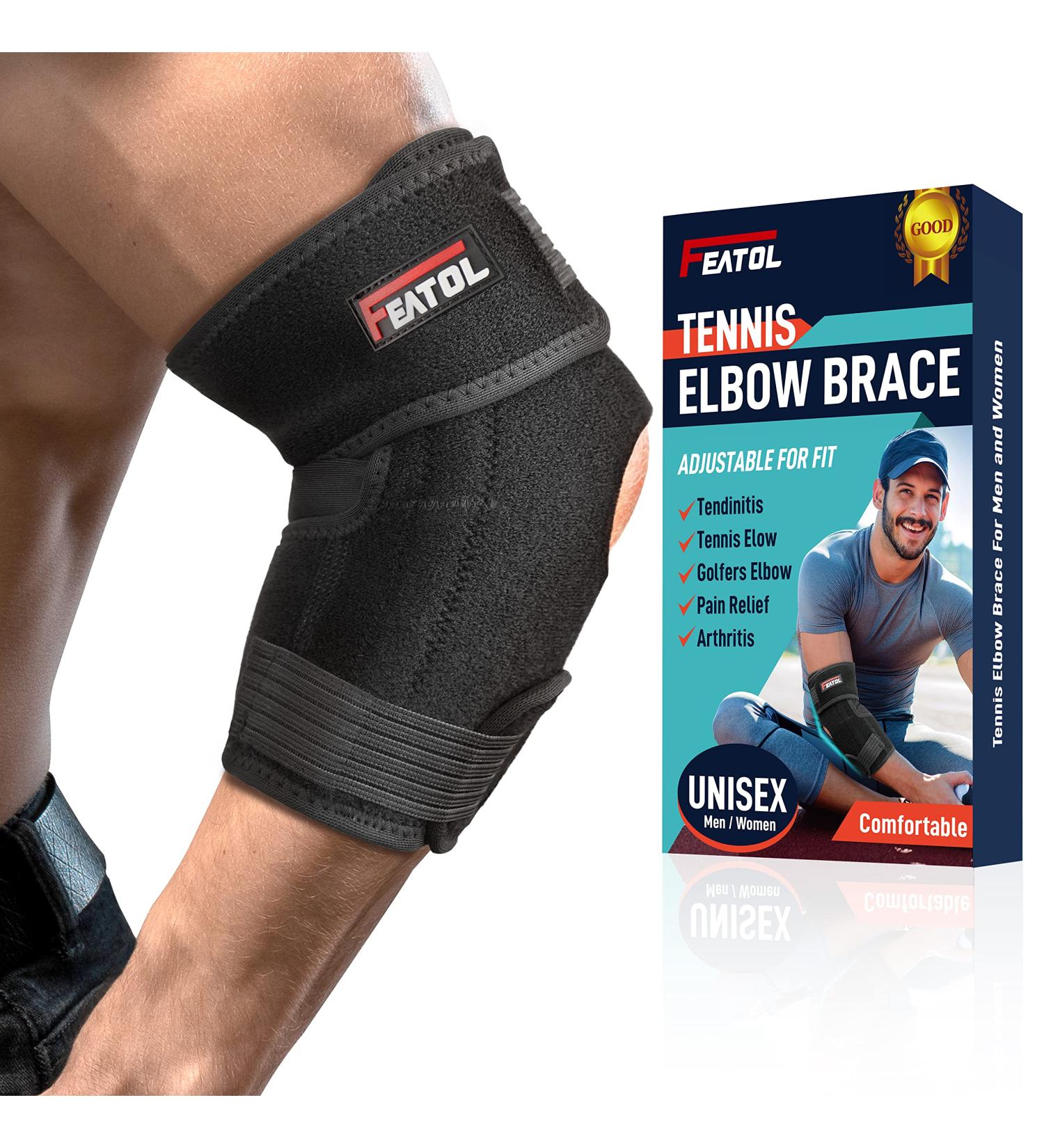 FEATOL Elbow Brace for Tendonitis & Tennis Elbow - Men & Women Golfers Brace with Spring Stabilizer - Compression Sleeve & Support for Pain Relief - Ulnar Nerve Entrapment, Epicondylitis - Sports Recovery - Buy Online on GoSupps.com