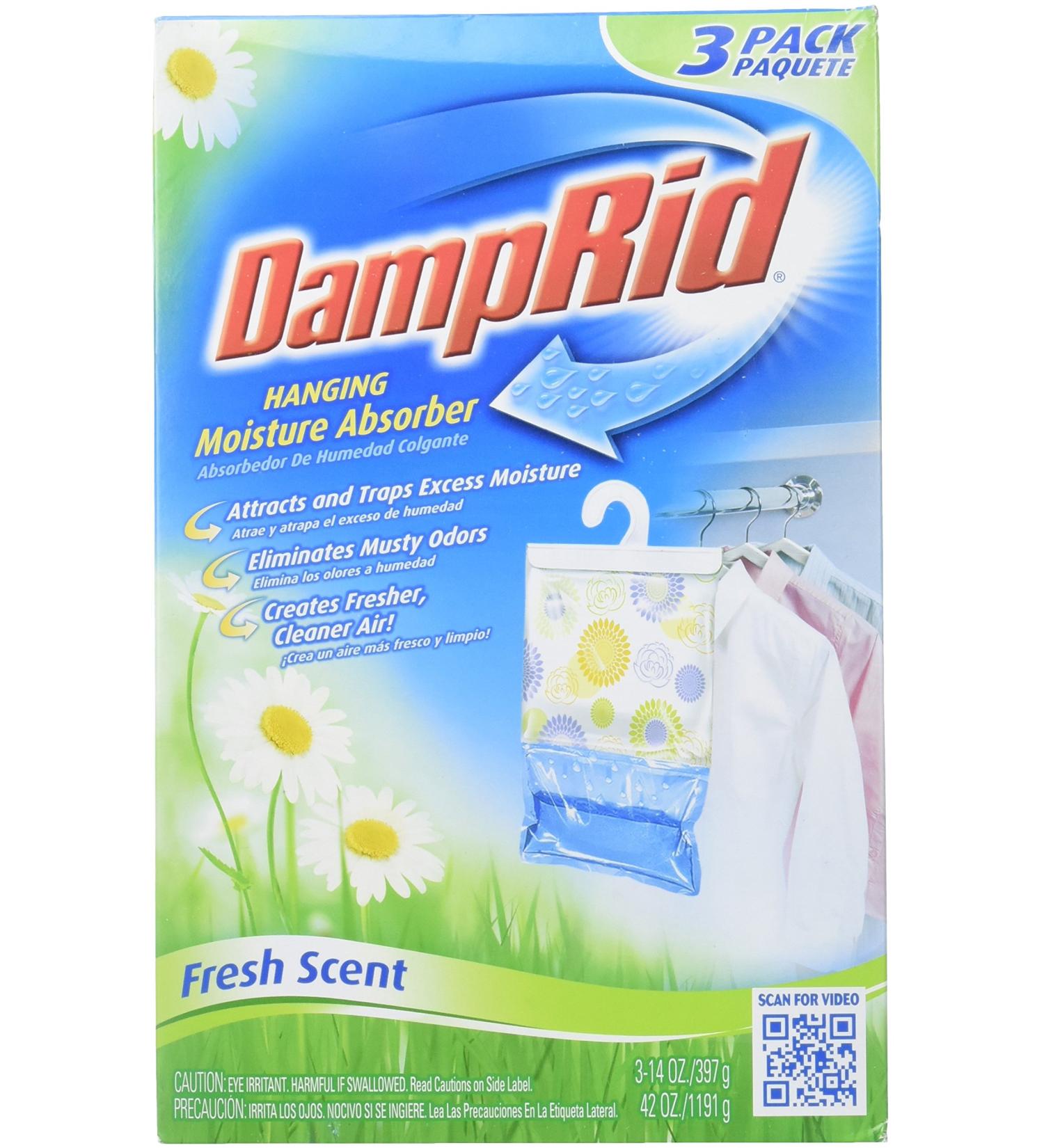DAMPRID 773822075241 FG83K Hanging Moisture Absorber Fresh Scent (3 Boxes of 3 Bag, Blue
