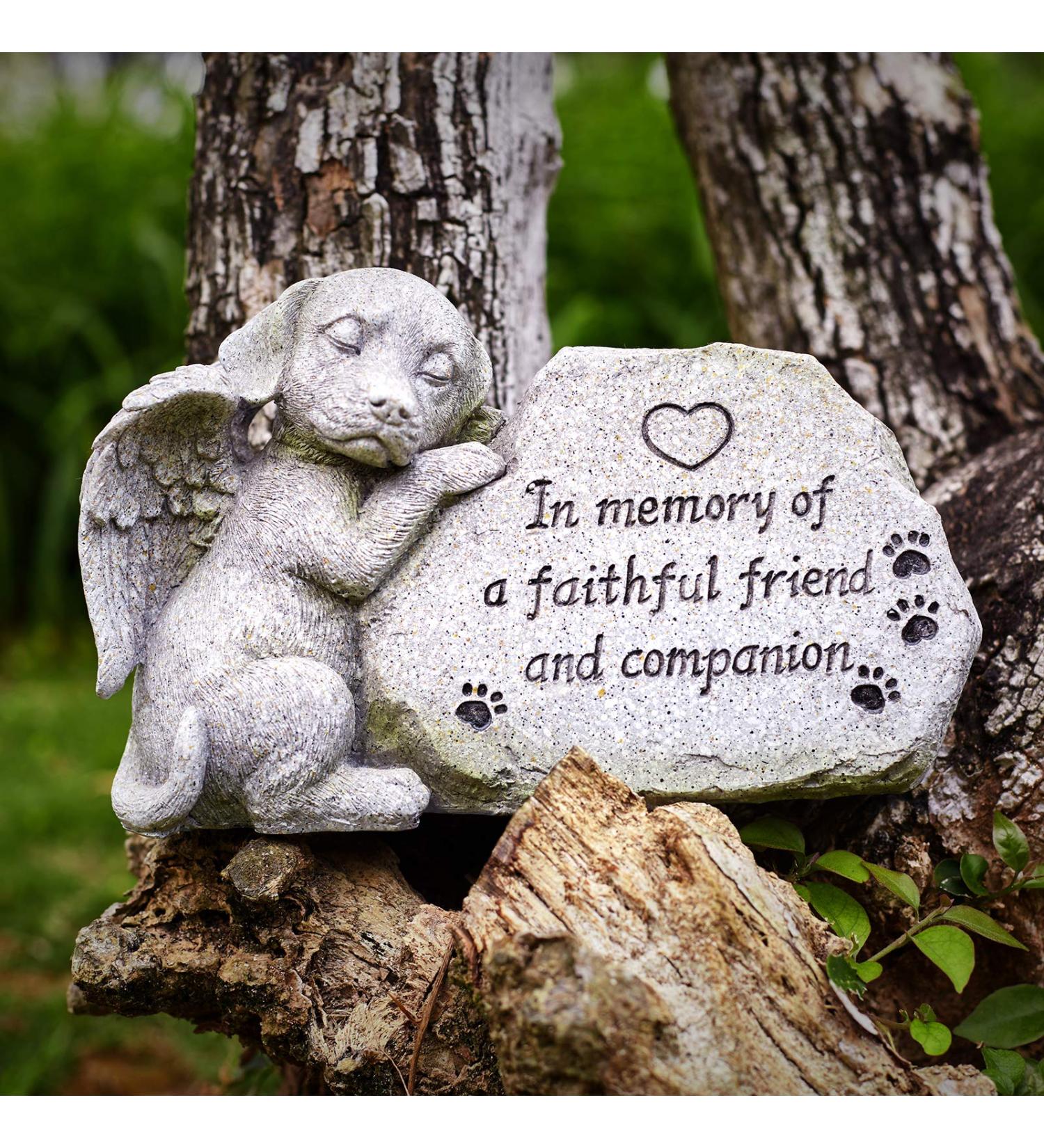 Sleeping Dog Angel Memorial Statue | Outdoor Dog Grave Marker | Sympathy Gift for Loss of Pet | Antique Stone Finish 8.86 inch - Buy Online on GoSupps.com
