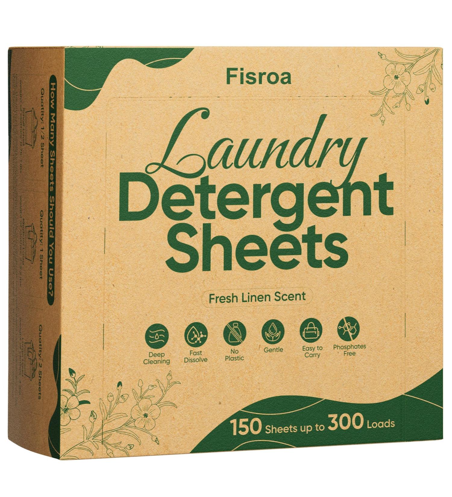 Eco-Friendly Travel Laundry Detergent Sheets - Fisroa 300 Loads Plastic-Free Fresh Linen Scent Perfect for Camping & Dorms - Buy Online on GoSupps.com
