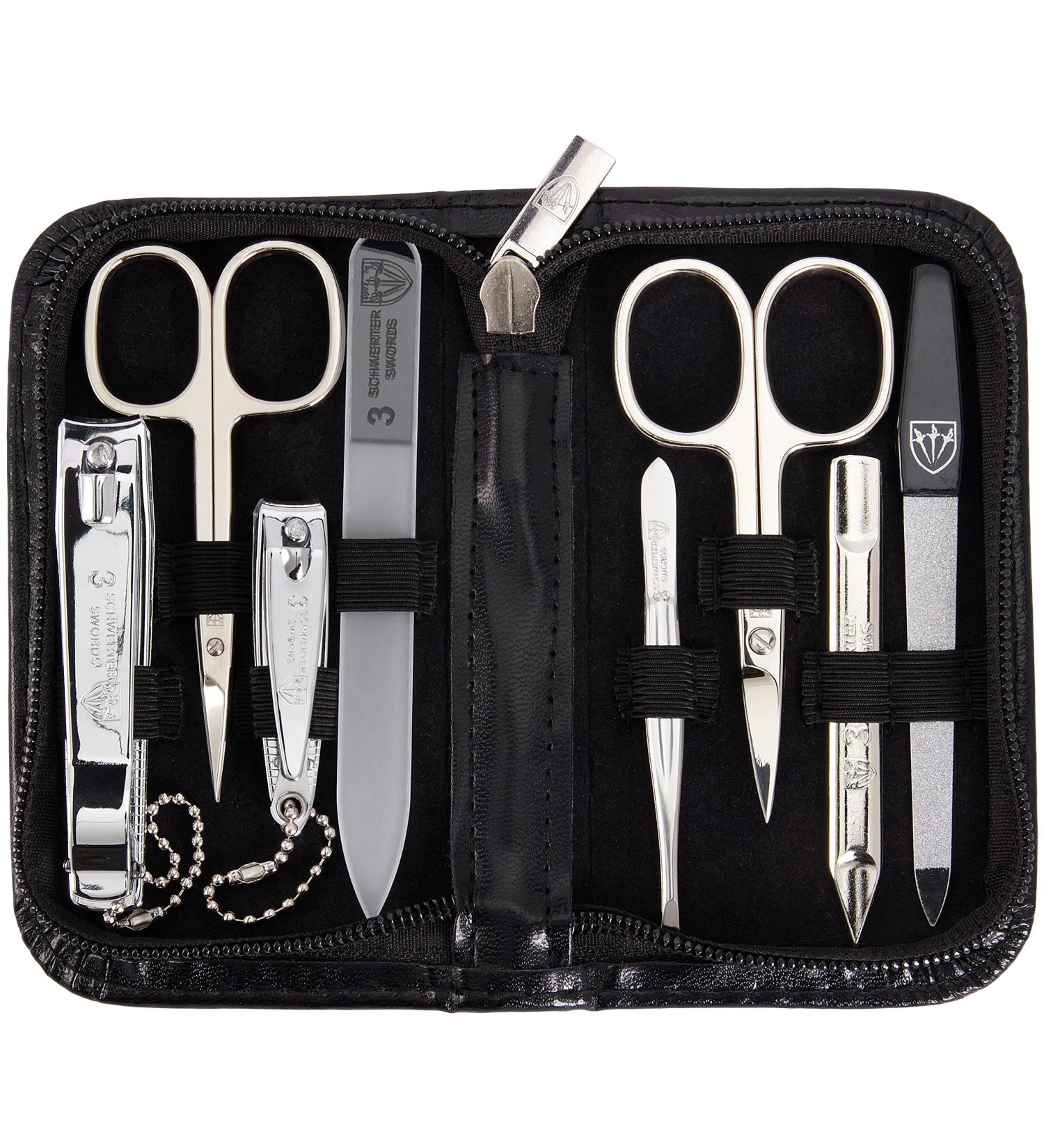 3 Swords Germany - brand quality 8 piece manicure pedicure grooming kit set for daily nailcare synthetic leather case black in gift box - Made by 3 Swords Black - Synthetic Leather - Buy Online on GoSupps.com