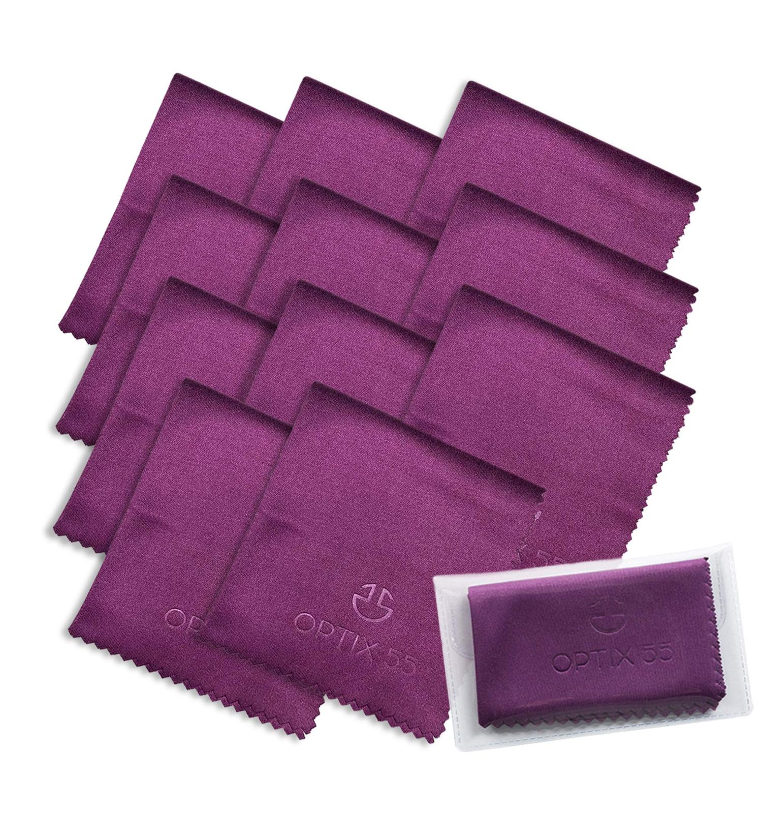 Microfiber Cleaning Cloths 12 Pack in Vinyl Pouches | Glasses & Electronics Cleaner (Purple) - Buy Online on GoSupps.com