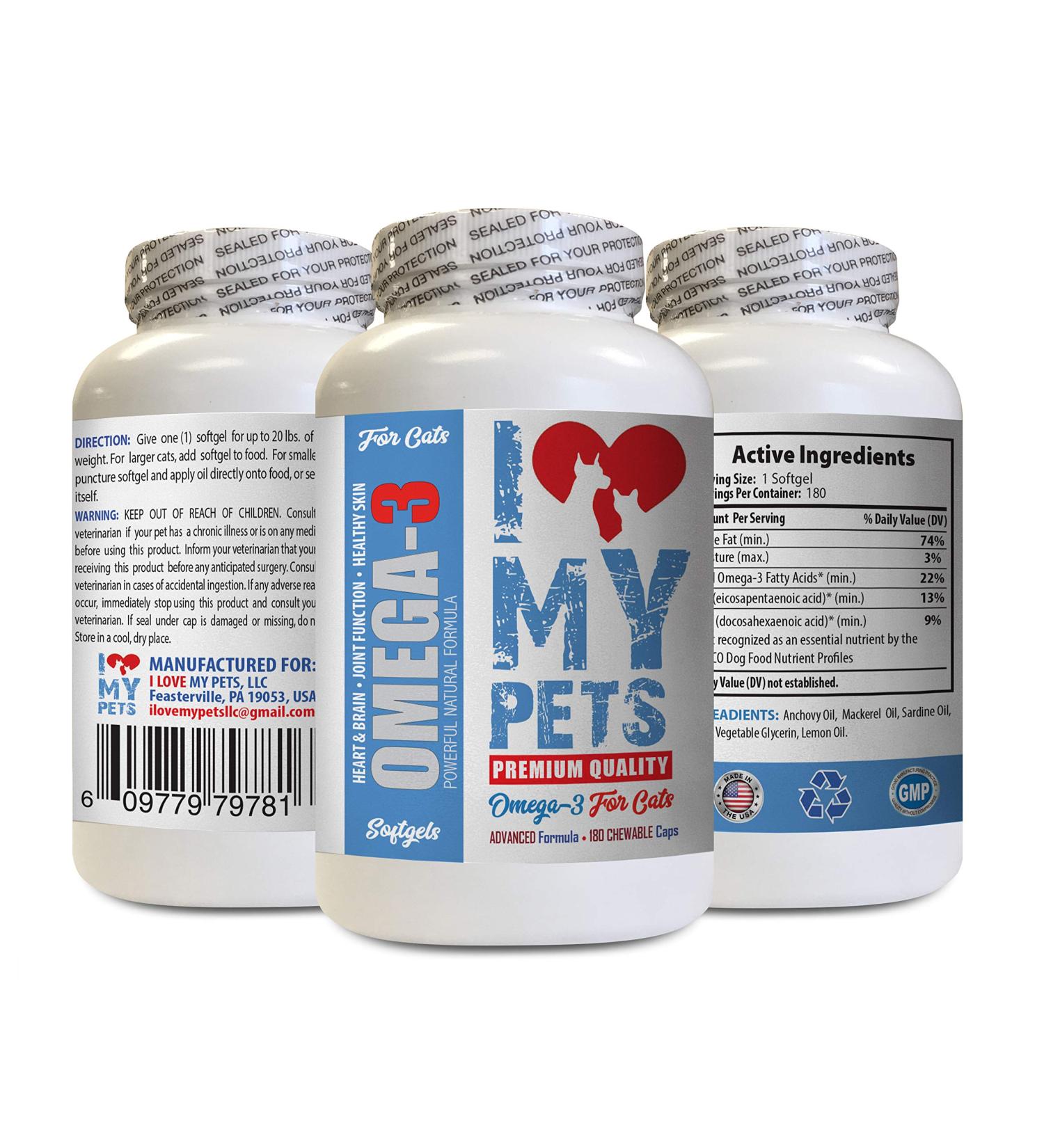 I LOVE MY PETS LLC Omega 3 cat Food - Omega 3 Fatty ACIDS for Cats - Best Health Option - Premium - Omega for Cats - 180 Softgels (1 Bottle) - Buy Online on GoSupps.com