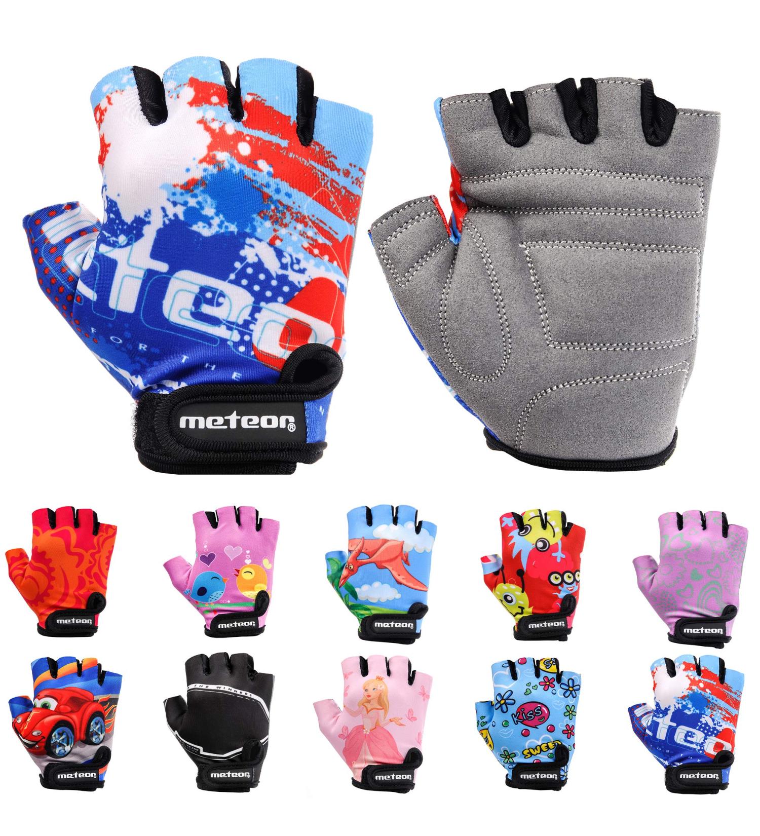 Meteor Children's Bike Gloves - Gel BMX Cycling & Hiking Gloves for Boys & Girls - Blue Sizes 7-7.5cm - Buy Online on GoSupps.com