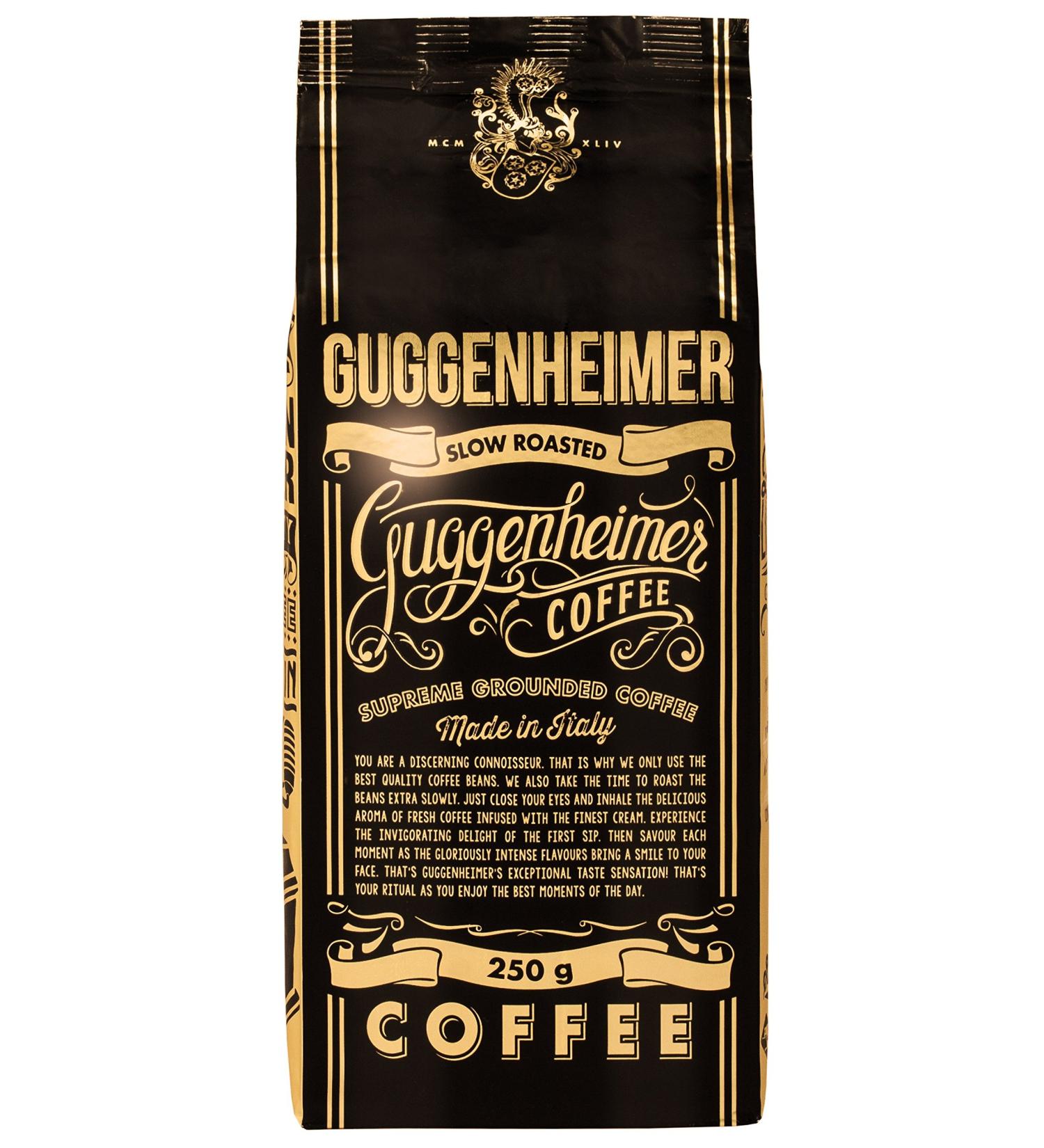 Guggenheimer Coffee 20x250g - Extra Slowly Roasted Barista Quality Espresso - Low Acid & Bitterness - Ideal for Espresso Makers - 5.0kg Aroma Bag - Buy Online on GoSupps.com