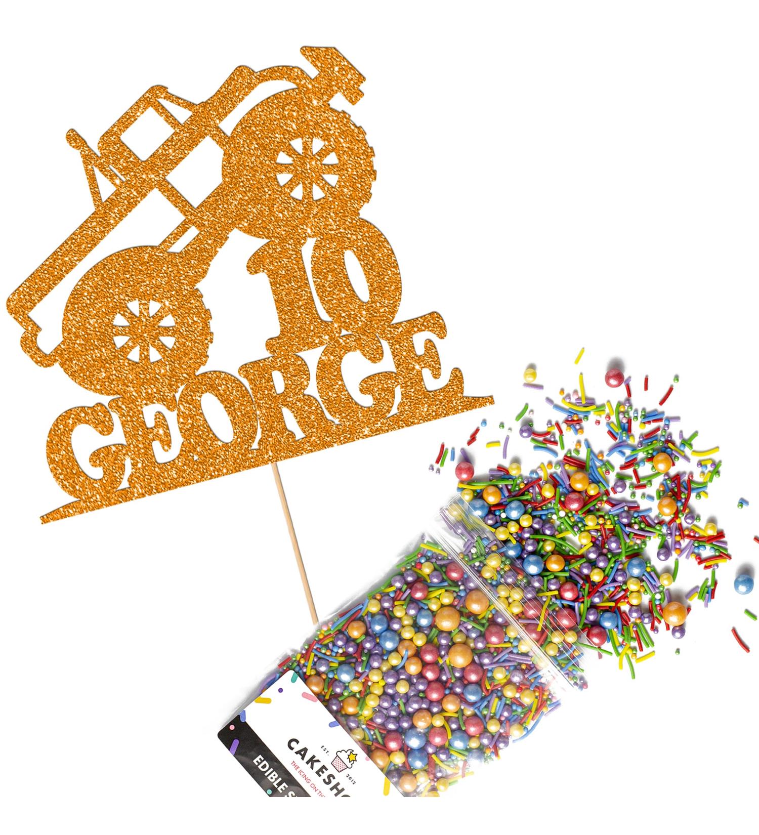 Cakeshop Cake Decoration Pack | Monster Truck Theme Premium Double Sided Glitter Card Cake Topper & 25g Party Pack of Cake Sugar Sprinkles | Custom Name & Age Cake Decorations (Orange) Non-Prime Glitter Card: Orange - Buy Online on GoSupps.com