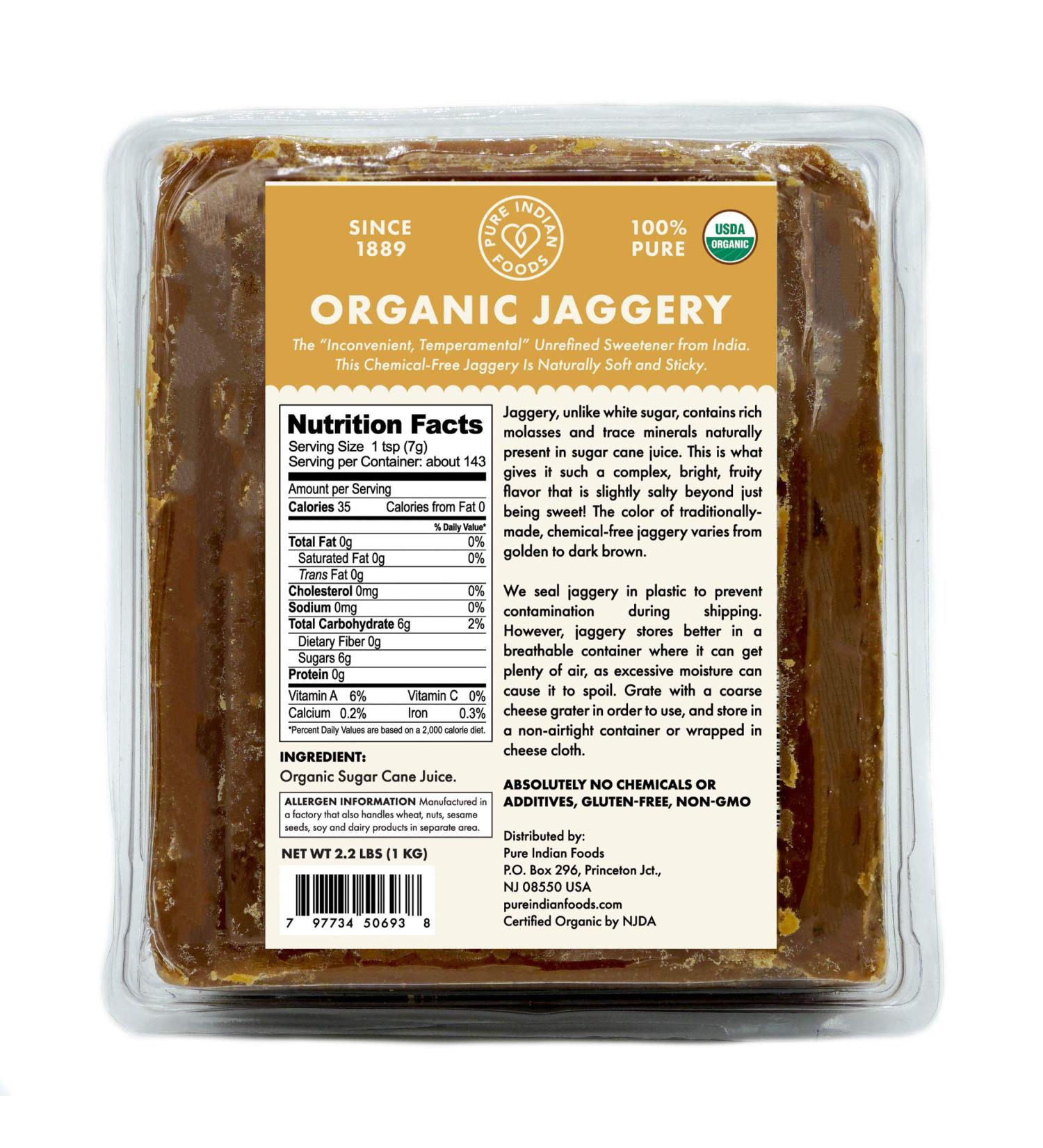 2.2 Lbs. Organic Jaggery - Pure Indian Foods(R) Brand - Gur Gud or Panela - Raw Brown Sugar - Buy Online on GoSupps.com