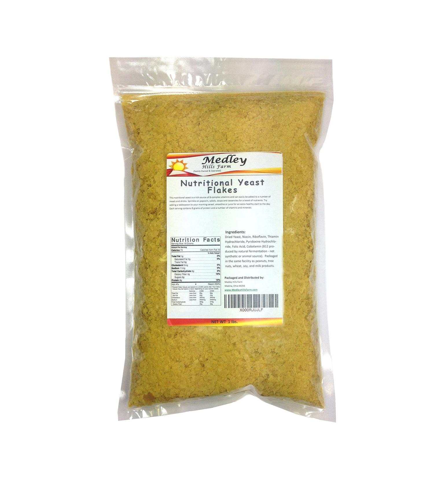 Nutritional Yeast Flakes 1 lb - Fortified, Gluten-Free, Non-GMO - Vegan & Vegetarian Support Formula by Medley Hills Farm - Buy Online on GoSupps.com