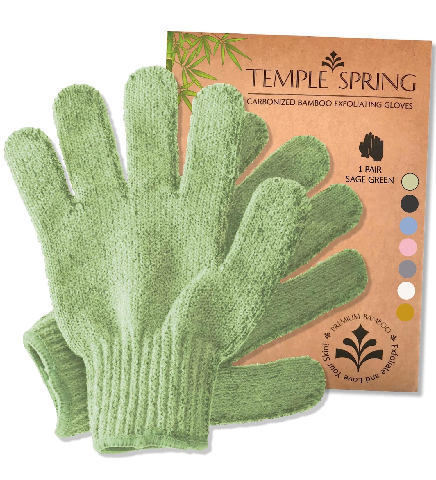 Exfoliating Bamboo Shower Gloves - Eco-Friendly Bath Mitts for Ingrown Hair and Dead Skin - Sage Green - Buy Online on GoSupps.com