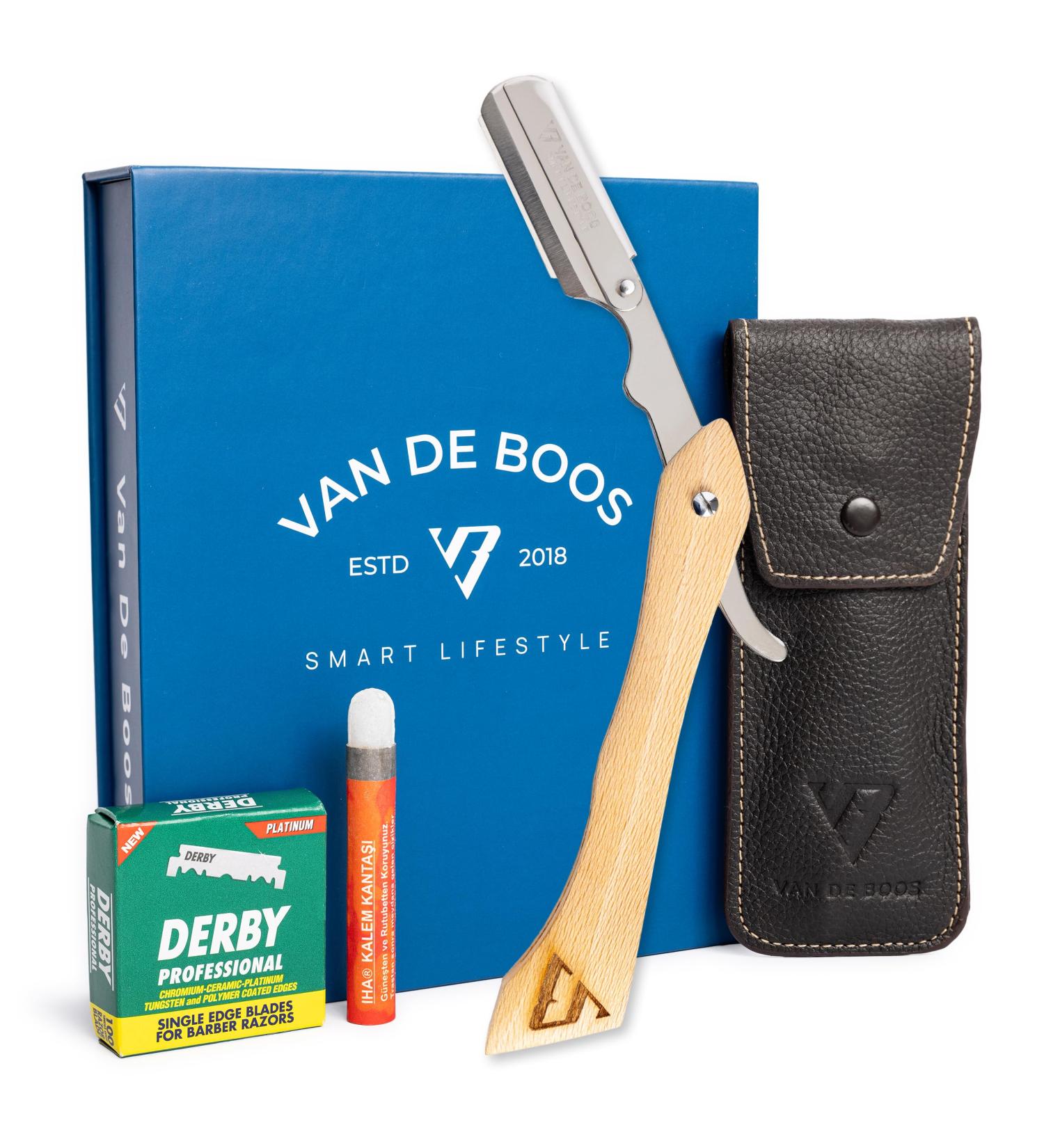 Buy Van de Boos Razor Set - Wooden Handle Alum Pencil Derby Blades Leather Etui Barber Knife for Precise Wet Shaving - Men's Grooming Essentials - Buy Online on GoSupps.com