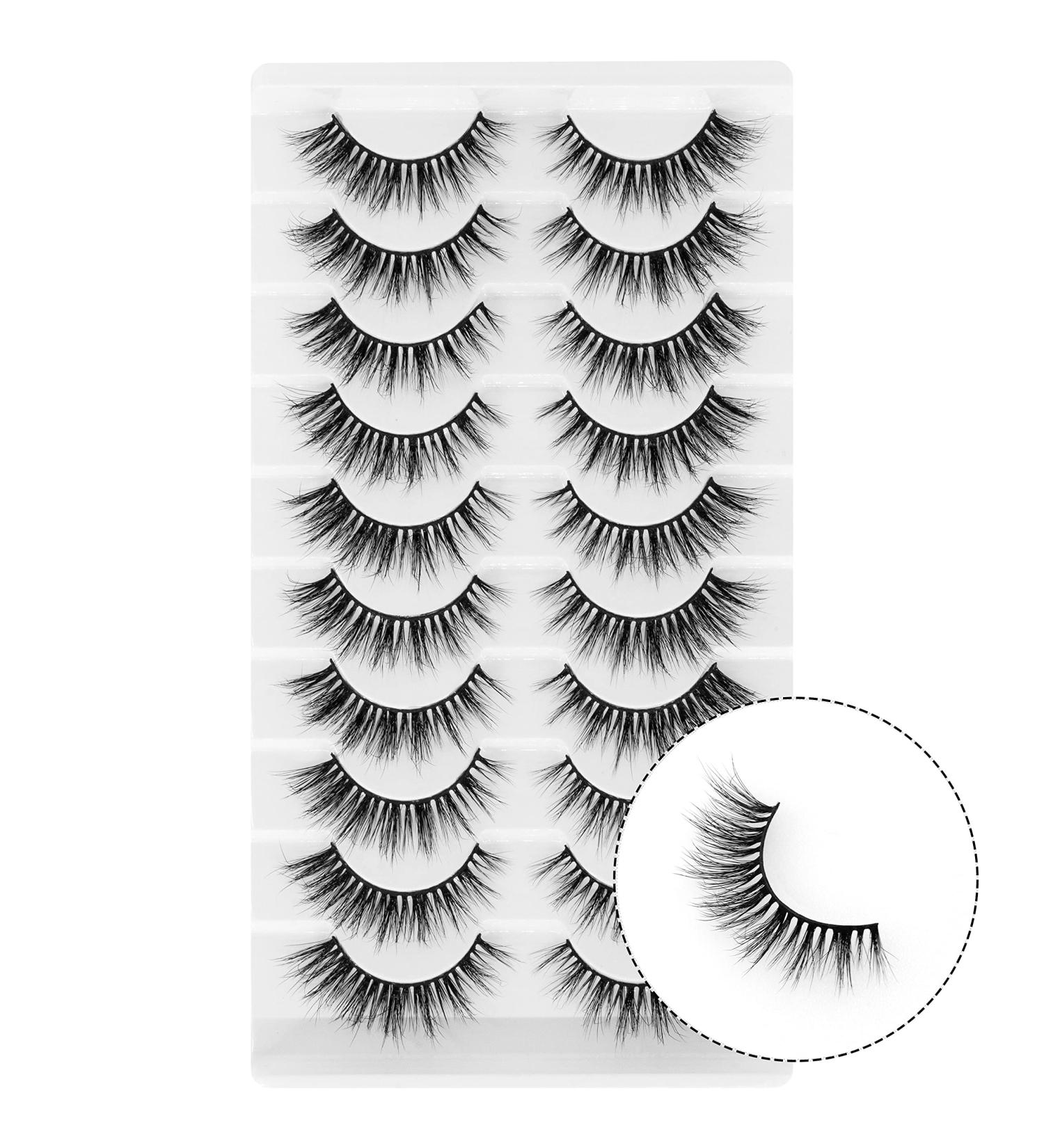 6D Fluffy False Eyelashes - 10 Pairs Natural Cat-Eye Faux Mink Lashes | Thick Soft & Reusable | New Makeup by Happy Heartbeat (ID9) - Buy Online on GoSupps.com