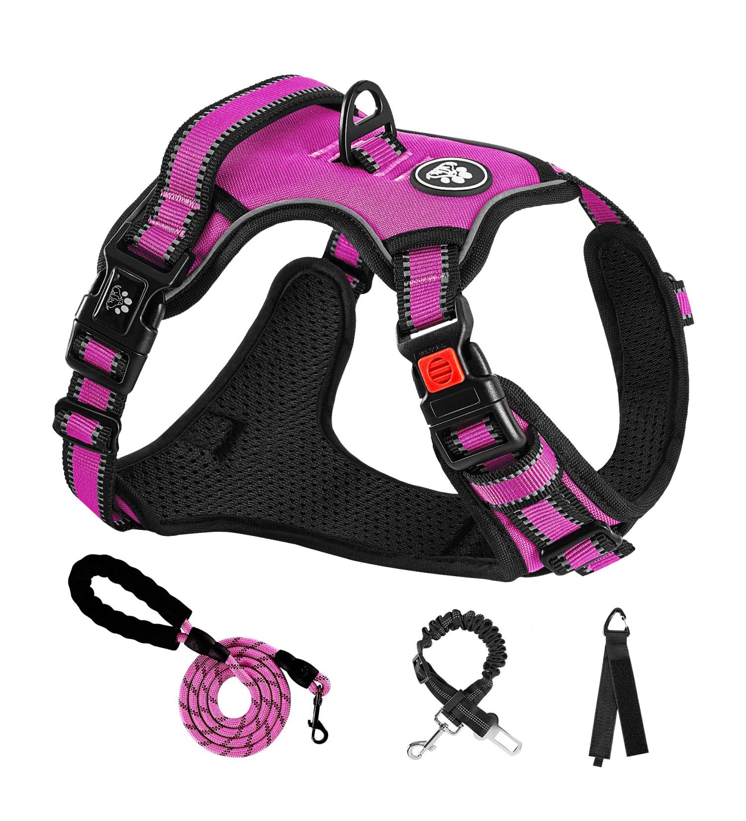Nestroad Large Dog Harness & Leash Set - Rose Red | Adjustable Size L (Neck 38-48cm Breast 48-74cm) | Includes Car Seat Belt for Large Dogs - Buy Online on GoSupps.com