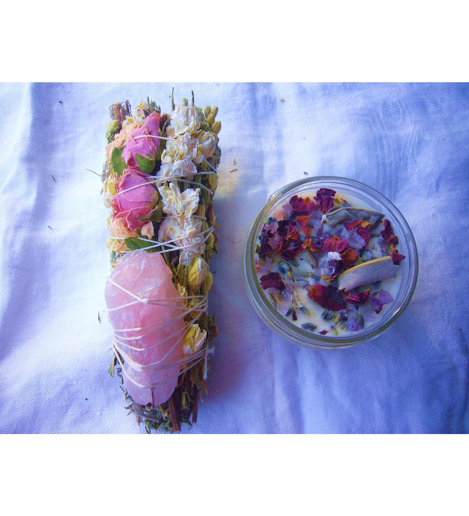 Spring Meadow Smudge Box | Luxury Floral Sage Wand with Rose Quartz & 4 oz Botanical Candle | Home Cleansing & Manifestation Tools - Made in USA - Buy Online on GoSupps.com
