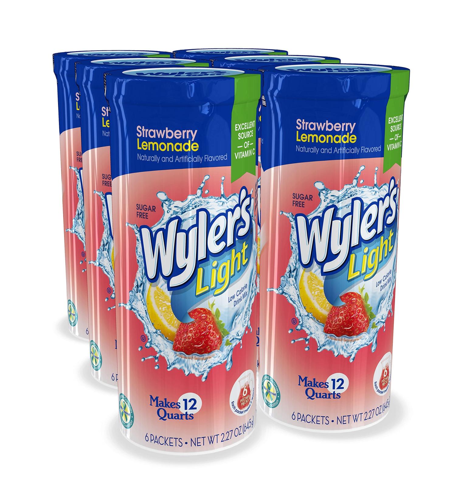 Wyler's Light Pitcher Packs (6 per canister)  Strawberry Lemonade Drink Mix  includes 6 canisters (36 Total Pitcher Packs) Strawberry Lemonade Standard Packaging - Buy Online on GoSupps.com