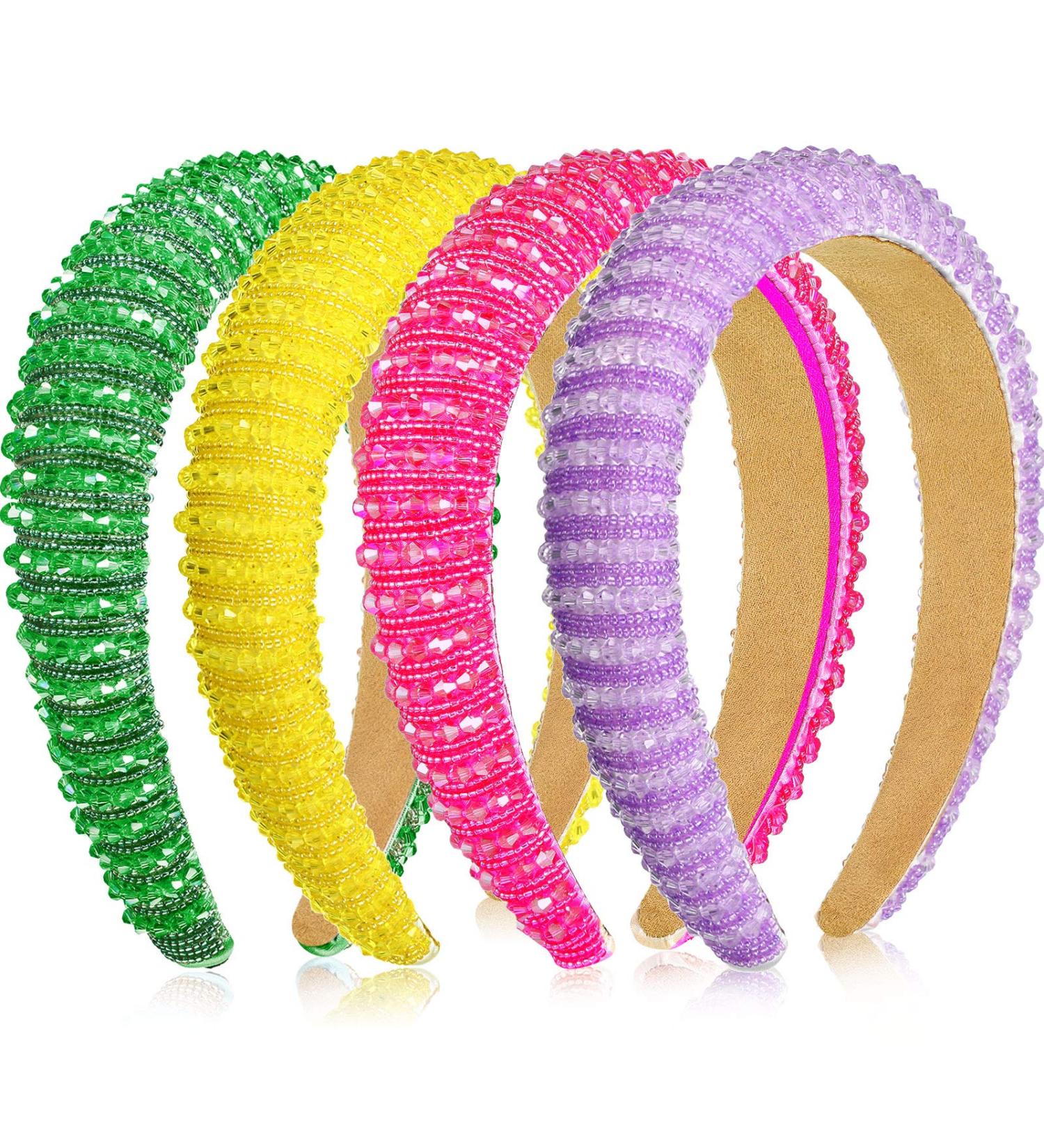 Bachelorette Party Decorations - 4 Pack Rhinestone Headbands in Yellow, Green, Rose Red, and Light Purple - Buy Online on GoSupps.com