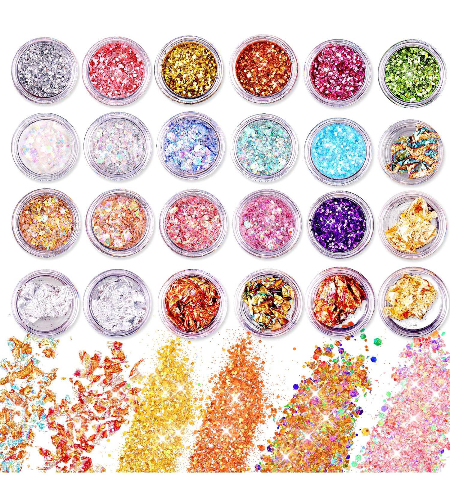 Simarro 24 Colors Glitter Sequin Set - Festival Face & Body Glitter for Halloween Makeup Nails Hair & DIY Crafts - Buy Online on GoSupps.com