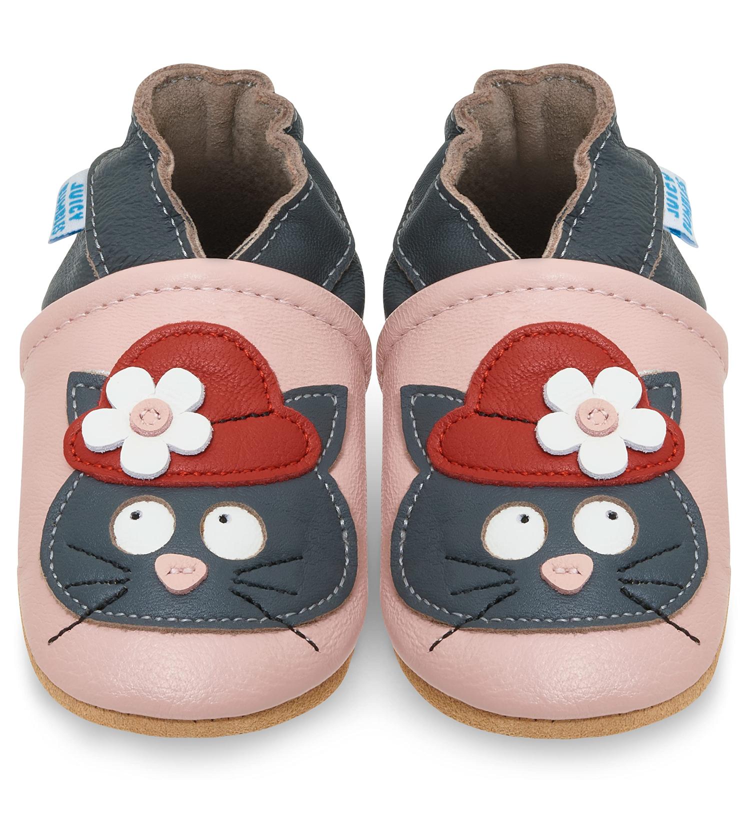 Soft Sole Leather Baby Shoes for 0-6 Months - Cute Black Cat Design - Buy Online on GoSupps.com