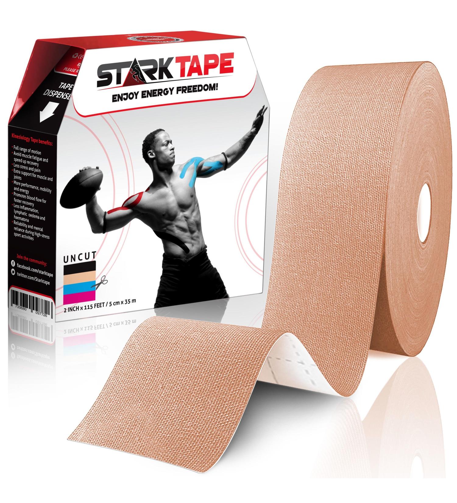 Premium Kinesiology Tape Bulk 2 in. - Enhance Performance, Relieve Pain, Reduce Inflammation - Long Lasting, Easy Application - Latex-Free, Waterproof - 97% Cotton / 3% Spandex - Beige - Buy Online on GoSupps.com