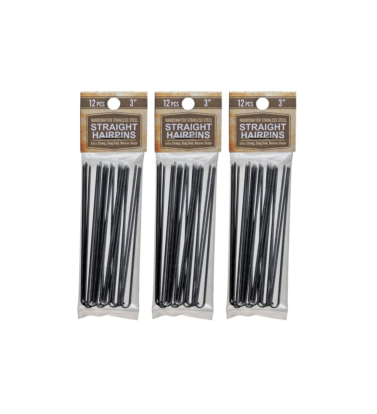 3 Inch Straight Silver Stainless Steel Hair Pins 12 Count (Pack of 3) - Heavy Duty Snagless Handmade Hairpins for Wedding/Bridal Up-do's - Buy Online on GoSupps.com