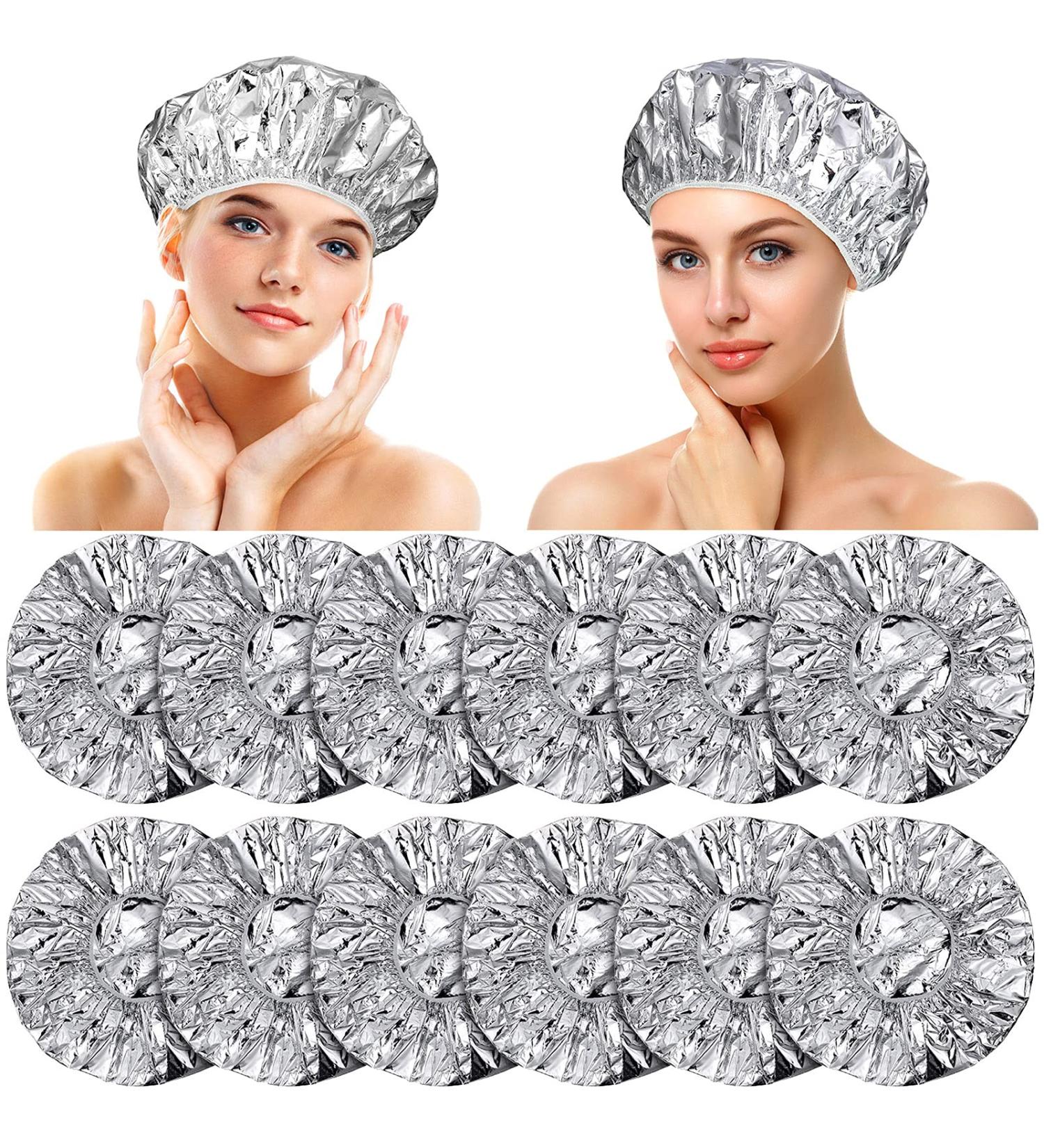 12 Pieces Reusable Aluminum Foil Deep Conditioning Caps for Hair Processing | Salon-Quality Hair Coloring Shower Caps | 16 Inch Silvery - Buy Online on GoSupps.com