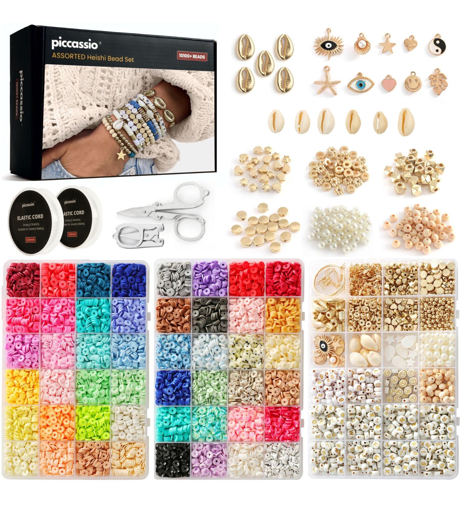 Polymer Clay Bead Kit - Heishi 10500+ pcs for Bracelets & Jewelry Making - Girls & Adults - Preppy Style - Buy Online on GoSupps.com