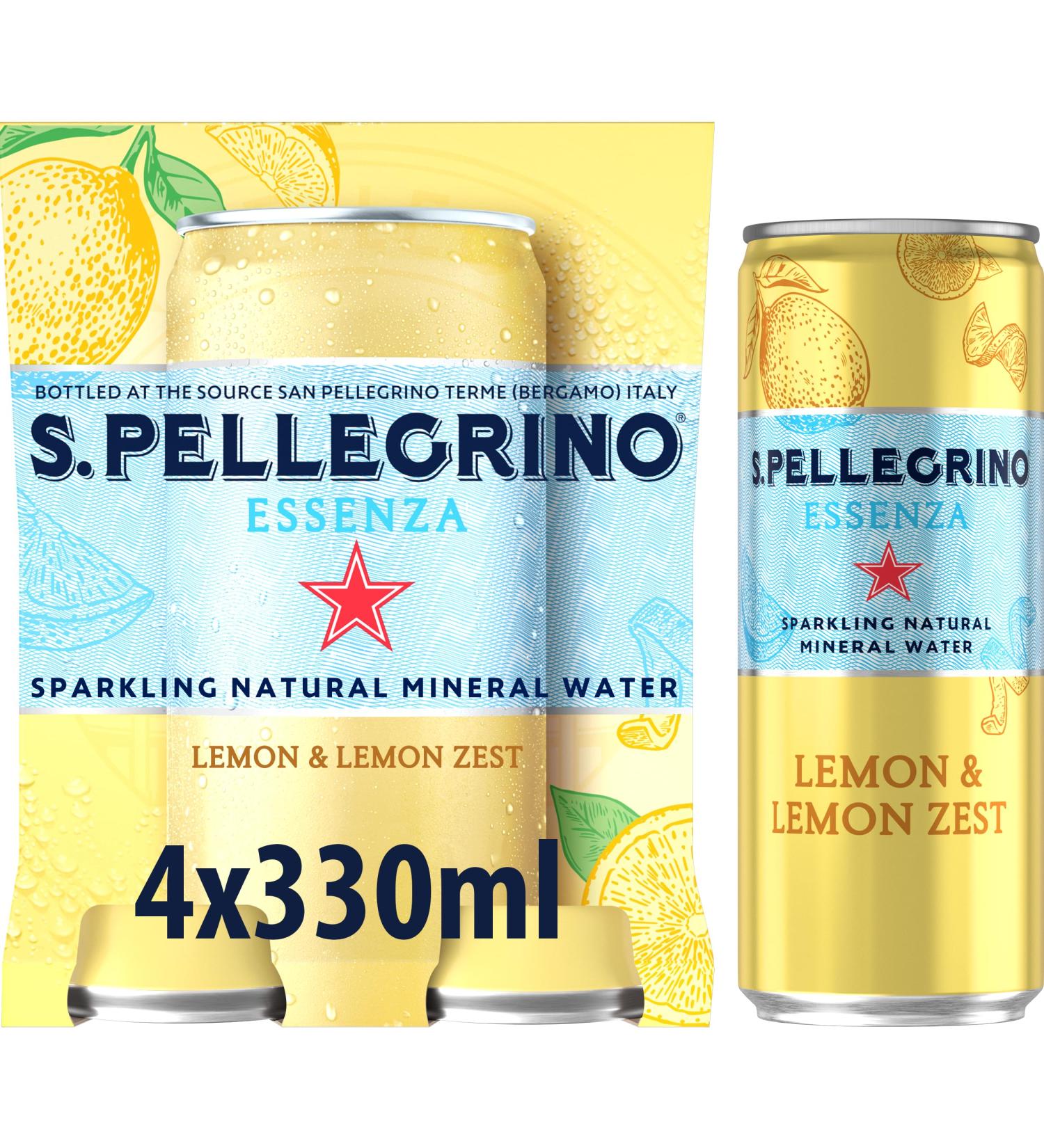 San Pellegrino Essenza Sparkling Water Lightly Flavoured Lemon & Lemon Zest Cans 4x330ml - Buy Online on GoSupps.com
