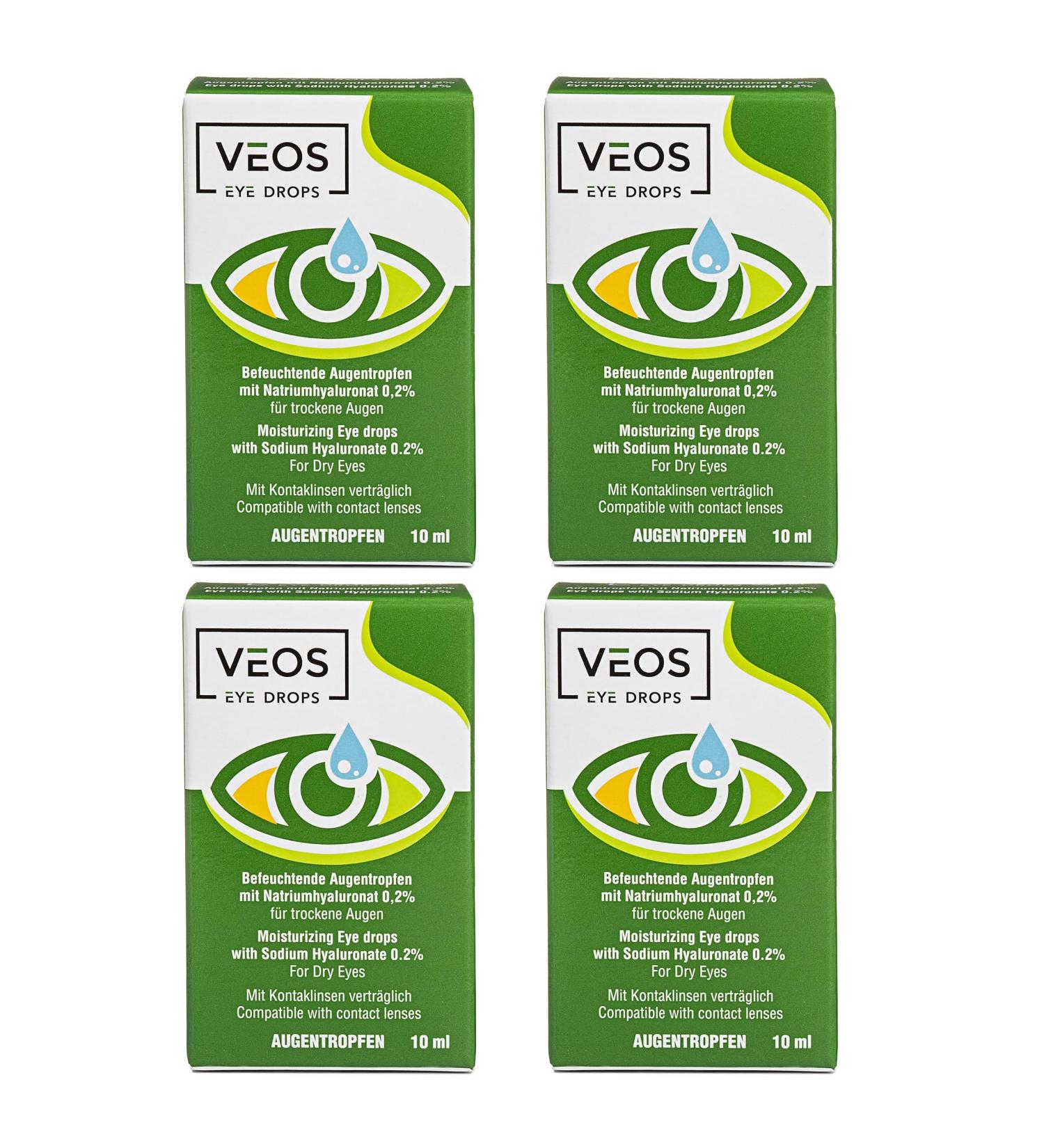 Veos Eye Drops with Sodium Hyaluronate 0.2% - Moisturizing Relief for Red Eyes - Preservative-Free 10ml (4-Pack) - International Shipping Available - Buy Online on GoSupps.com