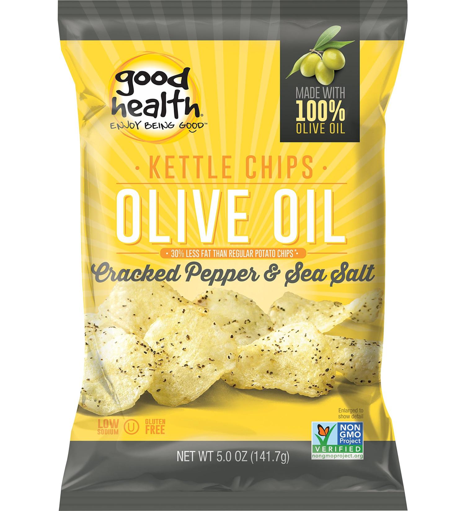 Good Health Kettle Chips - Olive Oil, Cracked Pepper & Sea Salt, 5oz Bag (12 Pack) - Gluten Free Crunchy Snacks - Buy Online on GoSupps.com