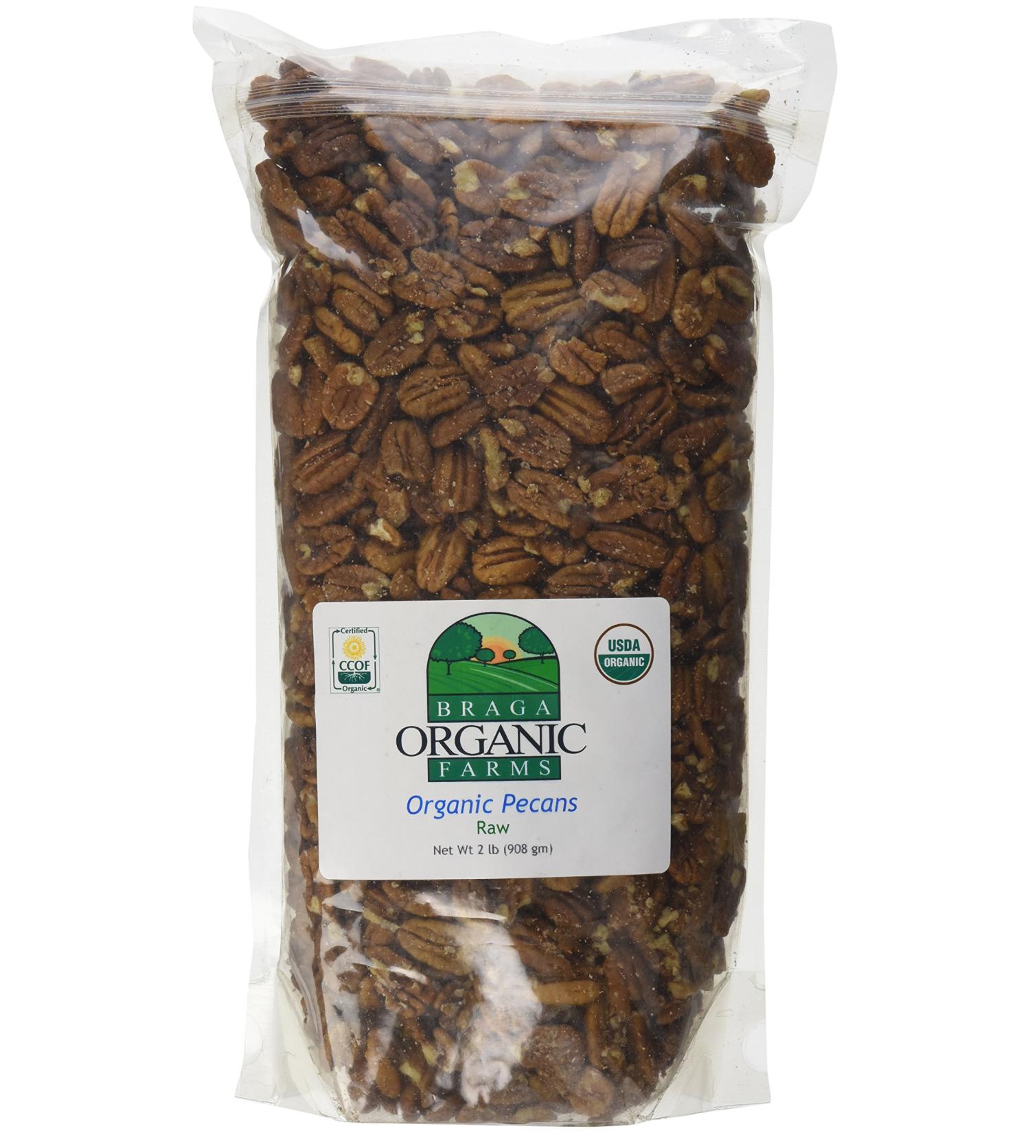 Braga Organic Farms 2lb Raw Pecans - Certified Organic Nuts for Snacking and Baking - Buy Online on GoSupps.com