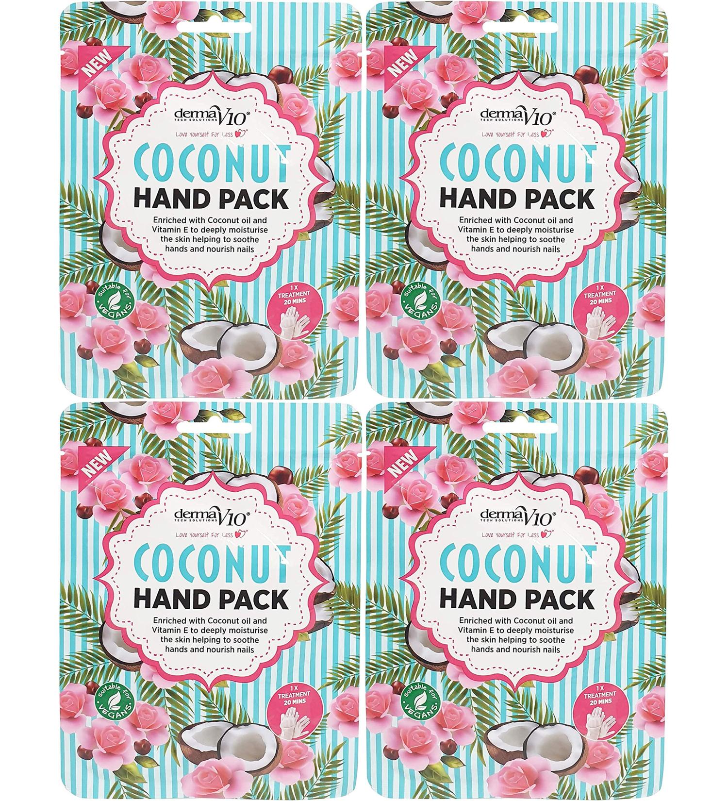 Derma V10 Coconut Hand Pack Deep Moisturising Enriched with Coconut Oil and Vitamin E - 4 Pack
