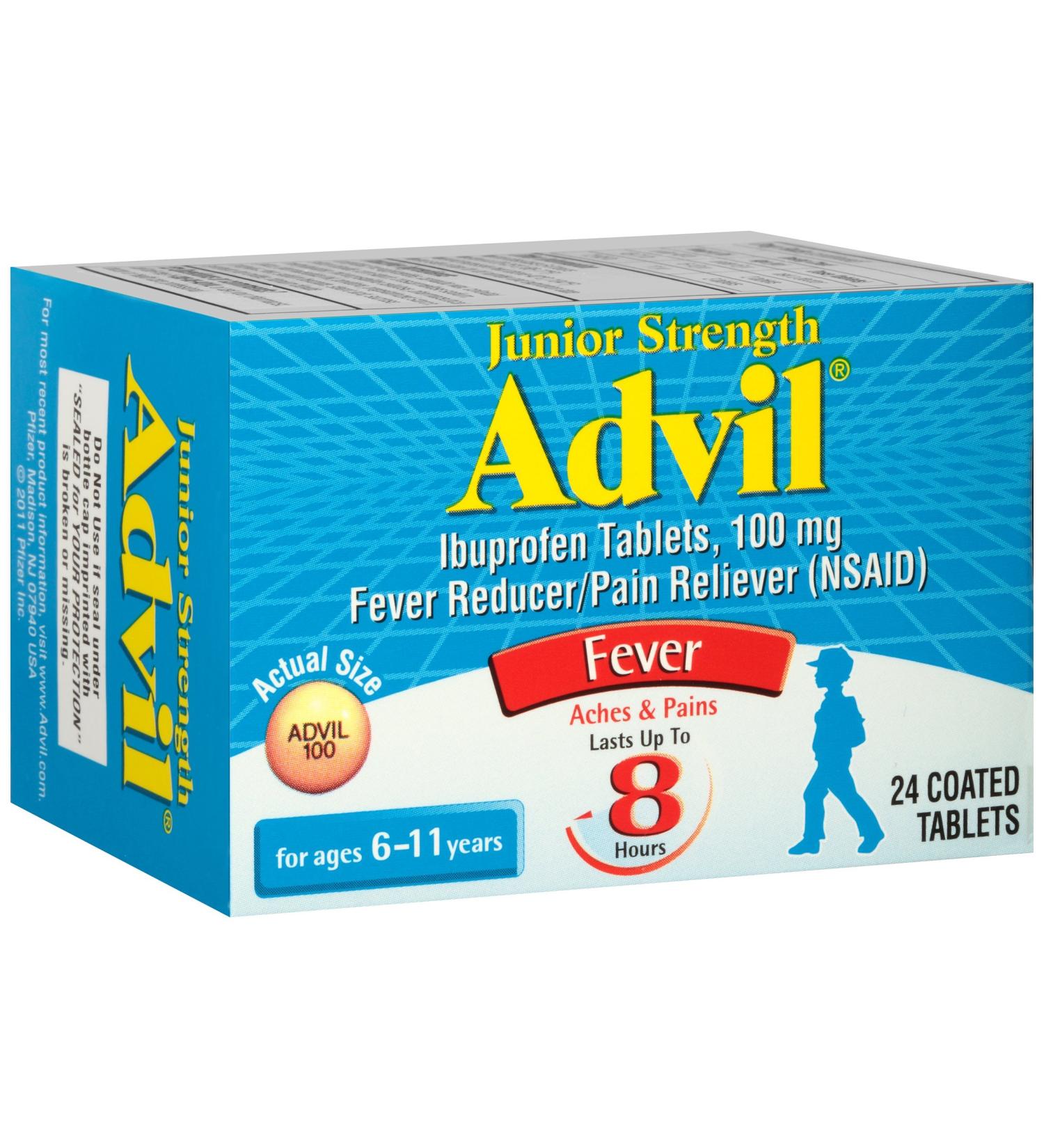 Advil Junior Strength Chewables (Grape Flavor) 24 Tablets - 100mg Ibuprofen for Kids 2-11 - Fever & Pain Reducer - Pack of 2 - Buy Online on GoSupps.com