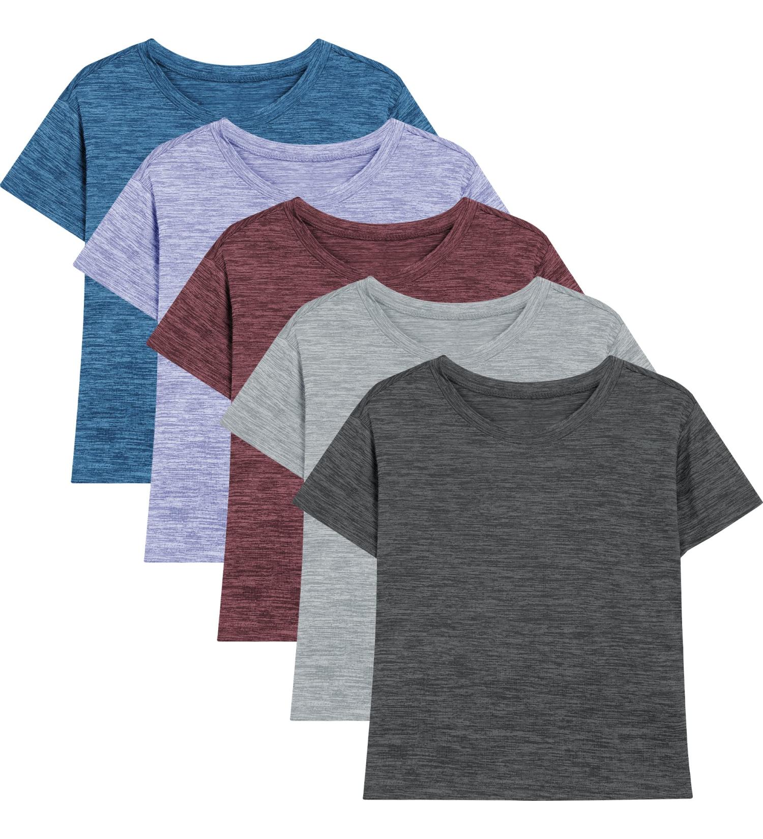 Girls Short Sleeve Dry-Fit Active Tee 5-Pack - Large, Crew Neck, Soft & Athletic Performance - Black/Grey/Red/Blue/Purple - Buy Online on GoSupps.com