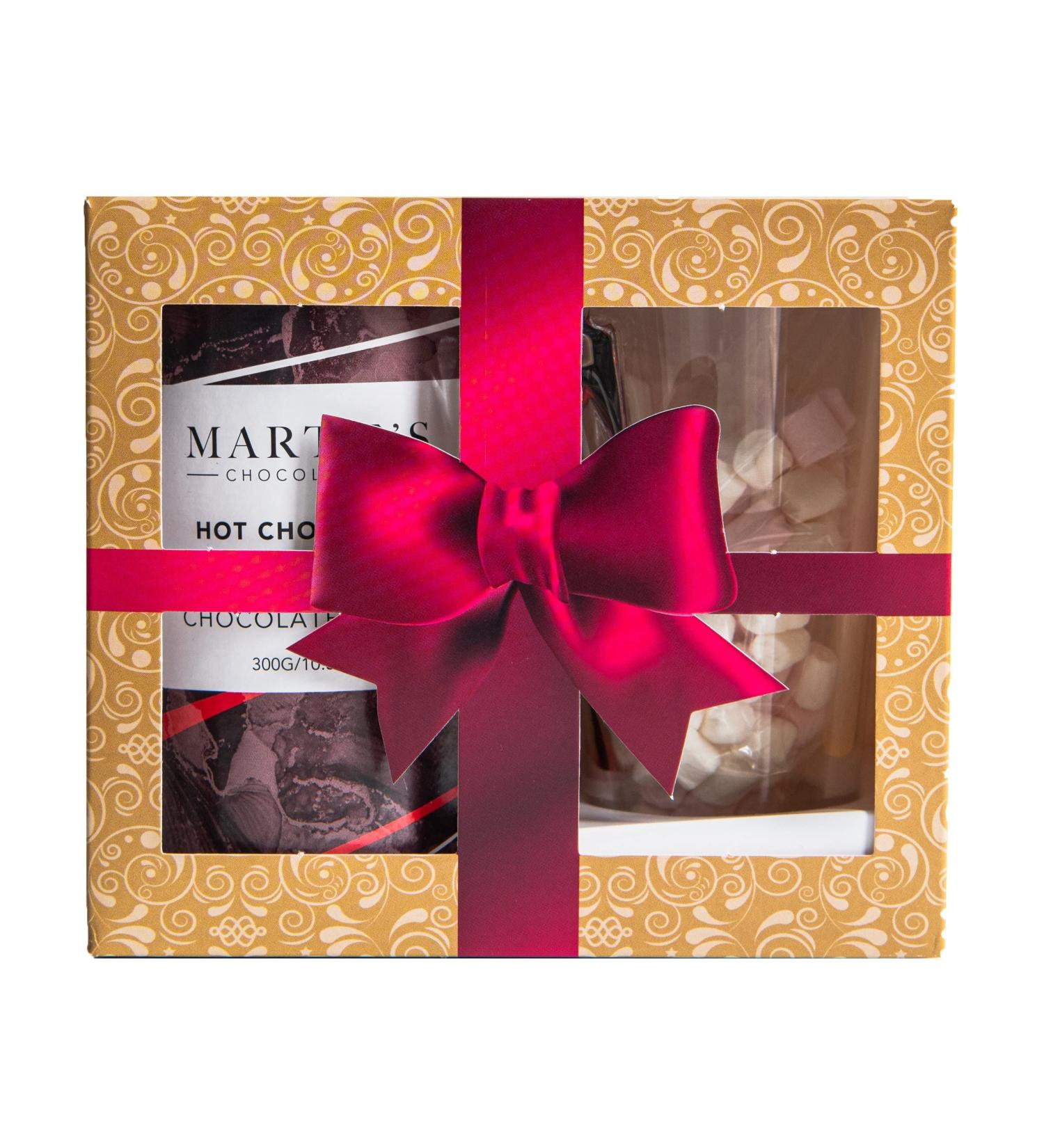Martins Chocolatier Hot Chocolate Gift Set (Strawberry) | Drinking Chocolate Made with Belgian Chocolate Shavings | Includes Glass and Marshmallows - Buy Online on GoSupps.com