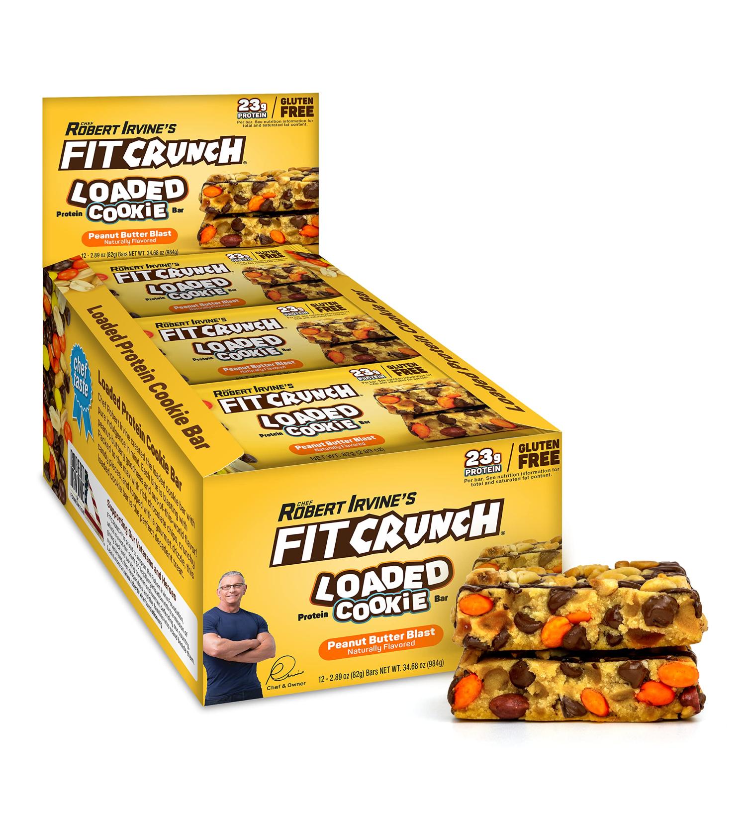 FITCRUNCH Loaded Cookie Protein Bar - High Protein, Gluten Free Snack (Peanut Butter Blast, 12 Count) - Buy Online on GoSupps.com