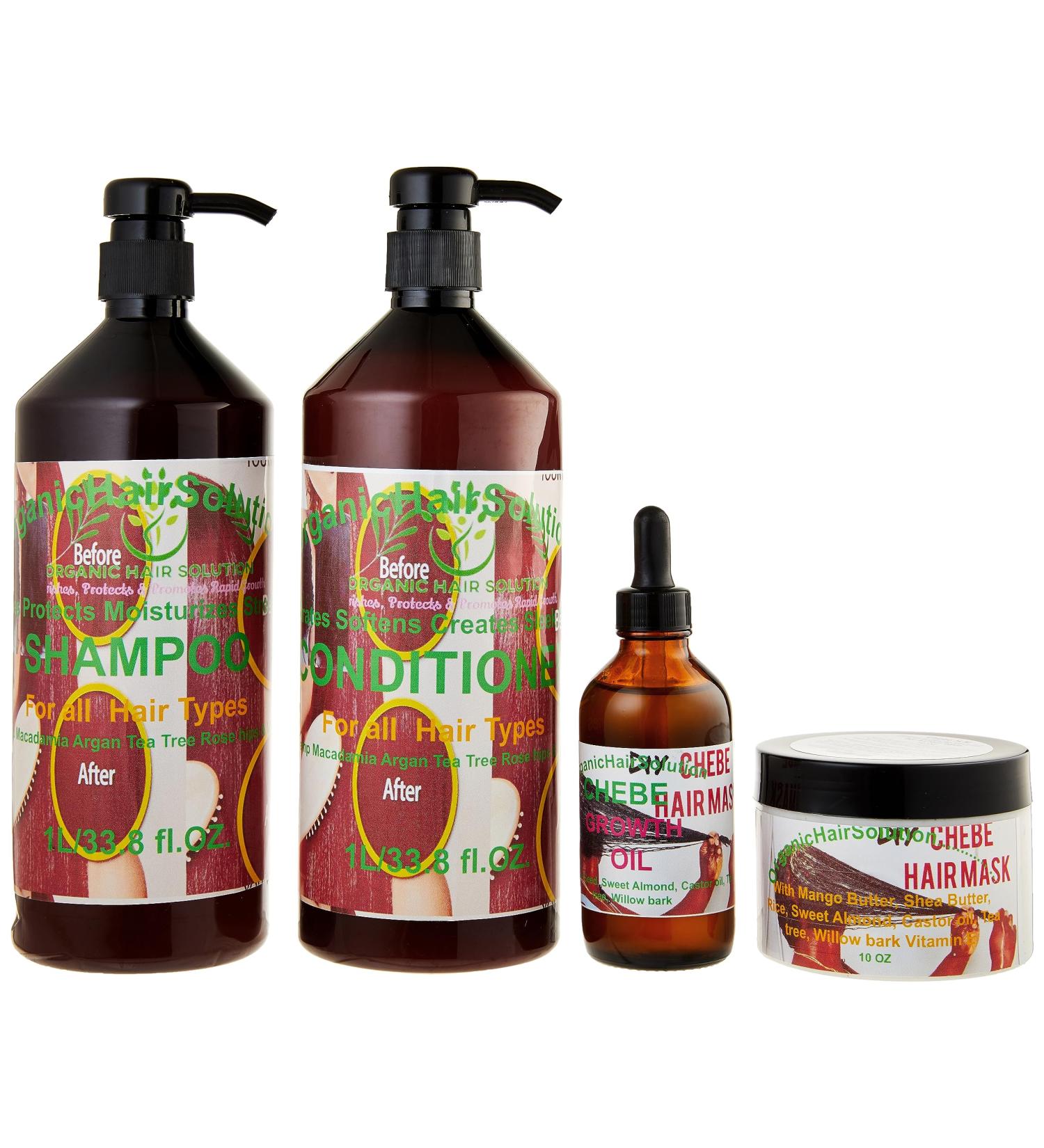 Organic Hair Solution - Chebe Hair Growth Set | Shampoo Conditioner Oil & Leave-In Cream | Stronger Thicker Longer Hair - Natural Ingredients - Buy Online on GoSupps.com