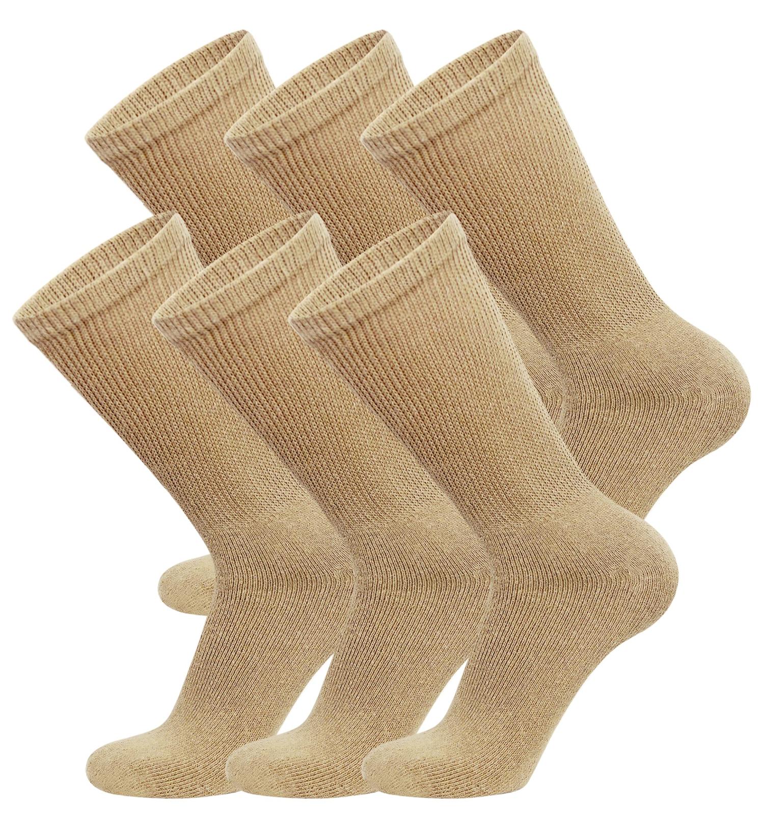Cotton Diabetic Neuropathy Crew Socks (Khaki, 6 Pairs) - Mens Shoe Size 12-14.5 - Buy Online on GoSupps.com