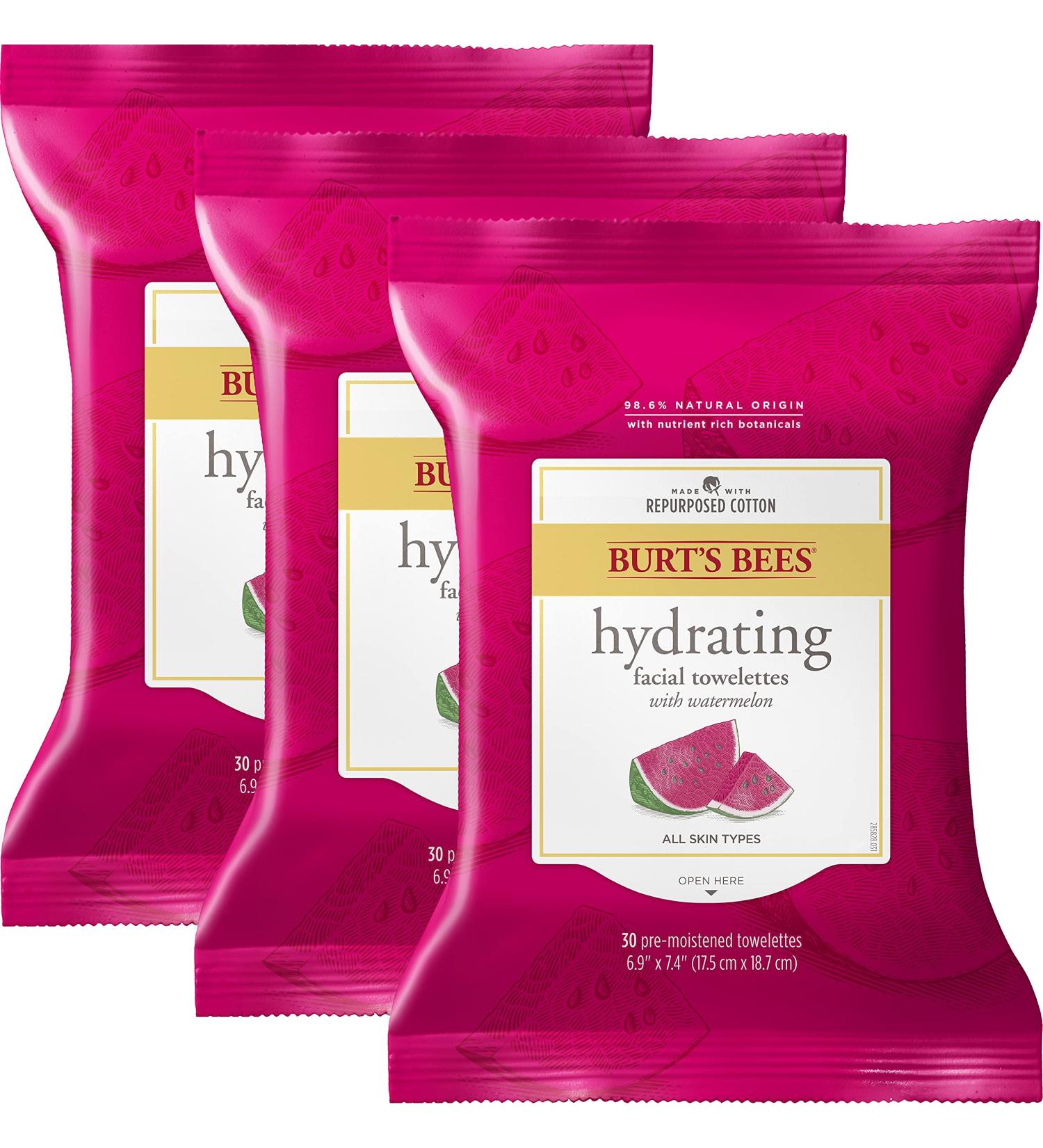 Burt's Bees Hydrating Facial Cleanser Wipes - Watermelon, 30 Count (Pack of 3) - All Skin Types, Eco-Friendly - Buy Online on GoSupps.com