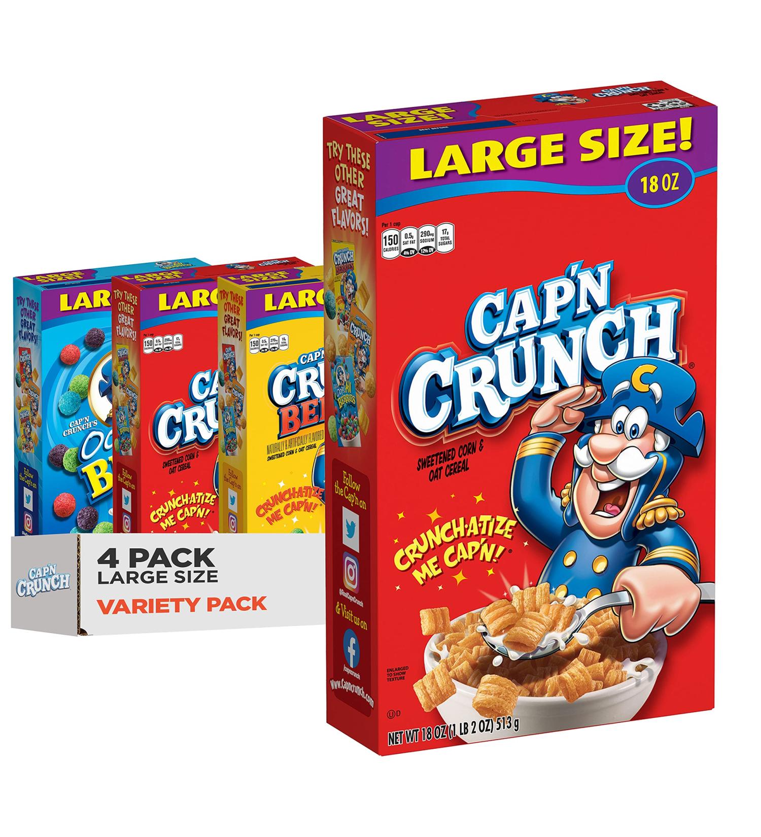 Cap'n Crunch Cereal Variety Pack - 3 Flavors, Large Size Boxes (4 Pack) - Buy Online on GoSupps.com
