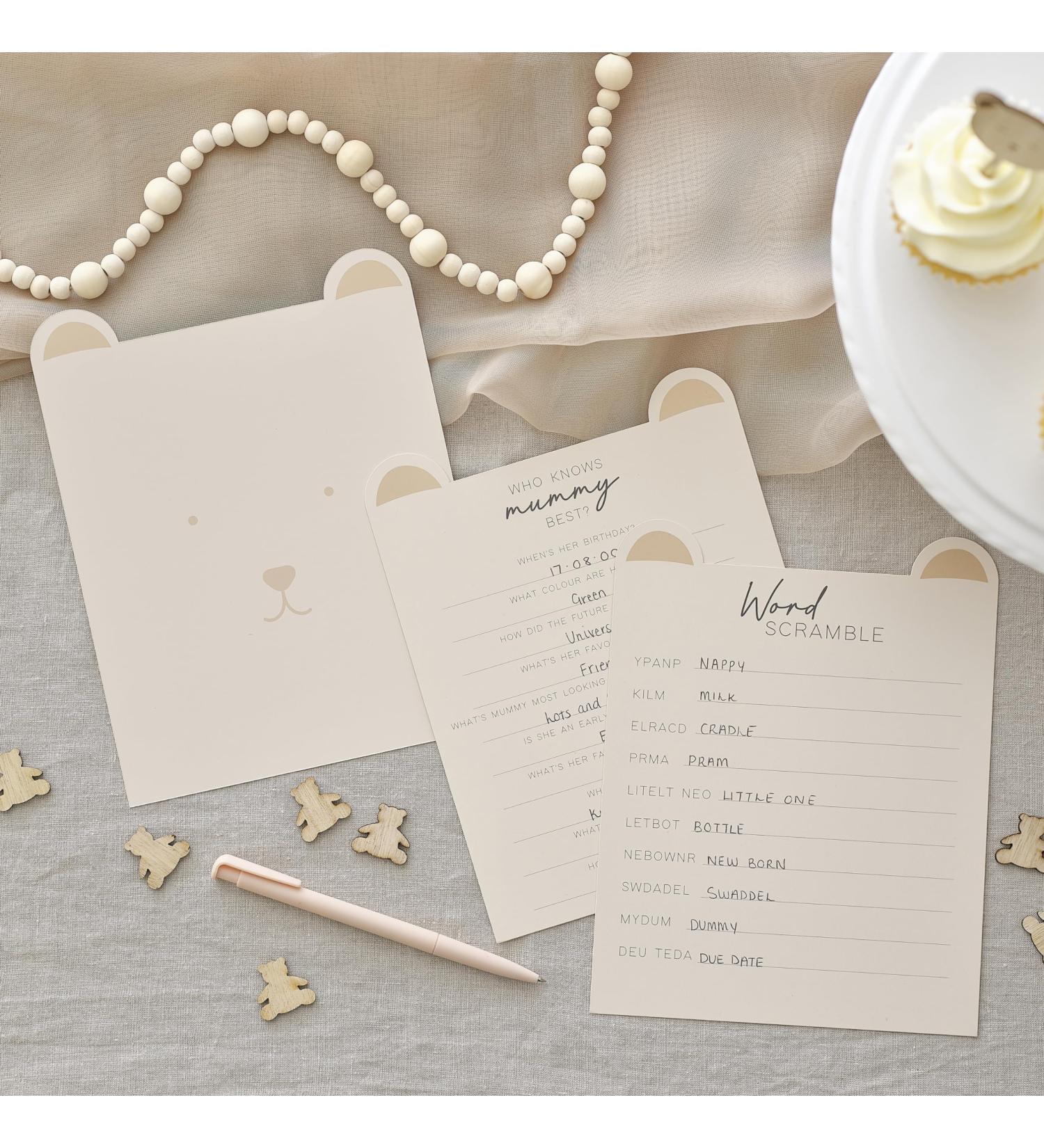 Shop Ginger Ray Baby Shower Quiz Set - Word Puzzle & Who Knows Mom Best - 20 White Game Cards - International Shipping Available - Buy Online on GoSupps.com