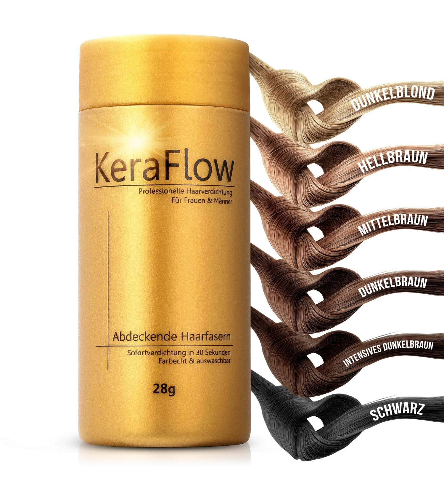KeraFlow Premium Hair Powder Dark Brown - Fast Hair Thickening Conceals Bald Spots 28g - Buy Online on GoSupps.com