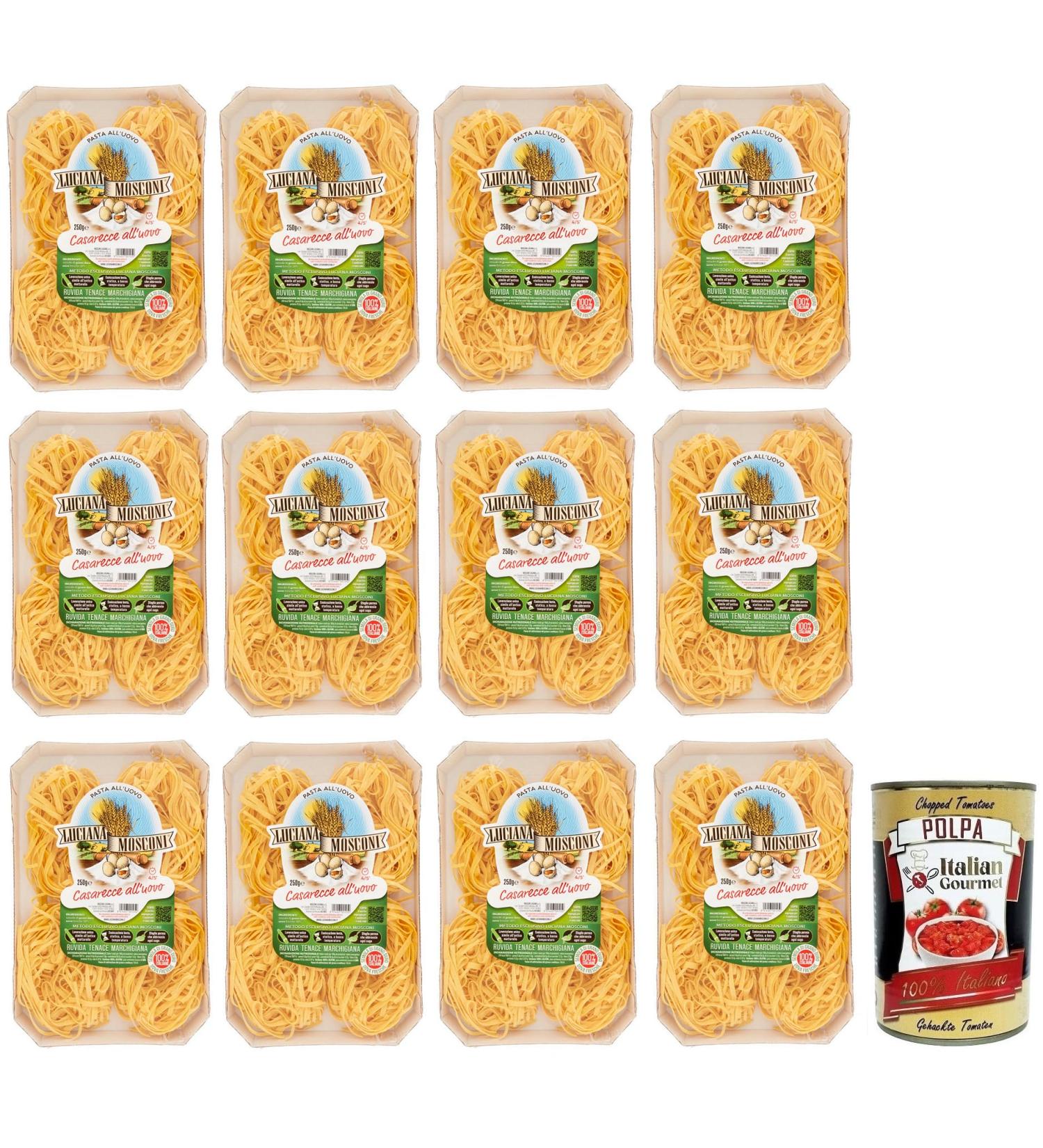  Italian Gourmet E.R. Luciana Mosconi Casarecce Egg Pasta Pack of 12 egg pastas 100% Italian durum wheat semolina 250g + Italian can of Polpa di Pomodoro 400g - Buy Online on GoSupps.com