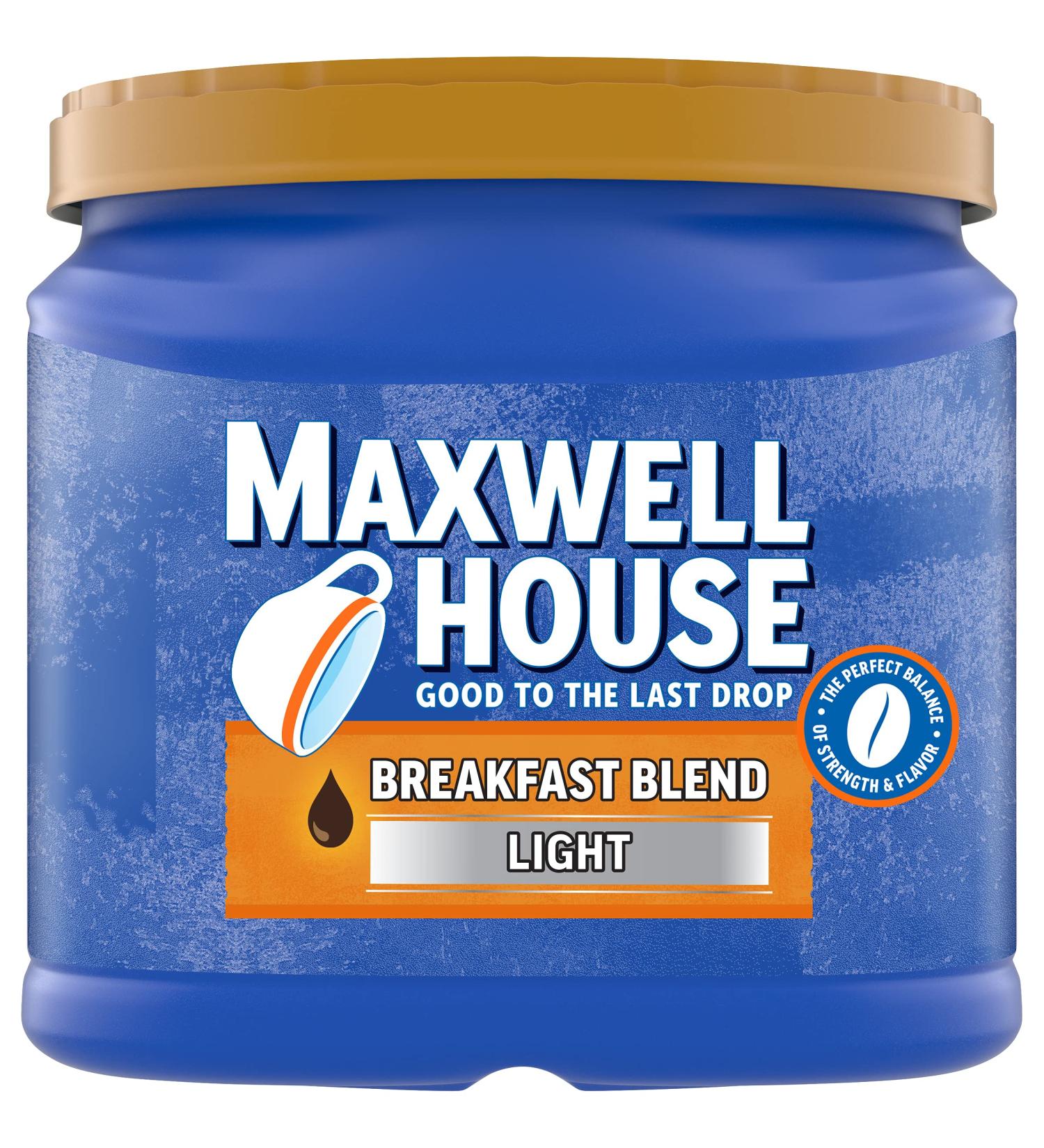 Maxwell House Breakfast Blend Light Roast Ground Coffee - 25.6 oz Canister - Buy Online on GoSupps.com