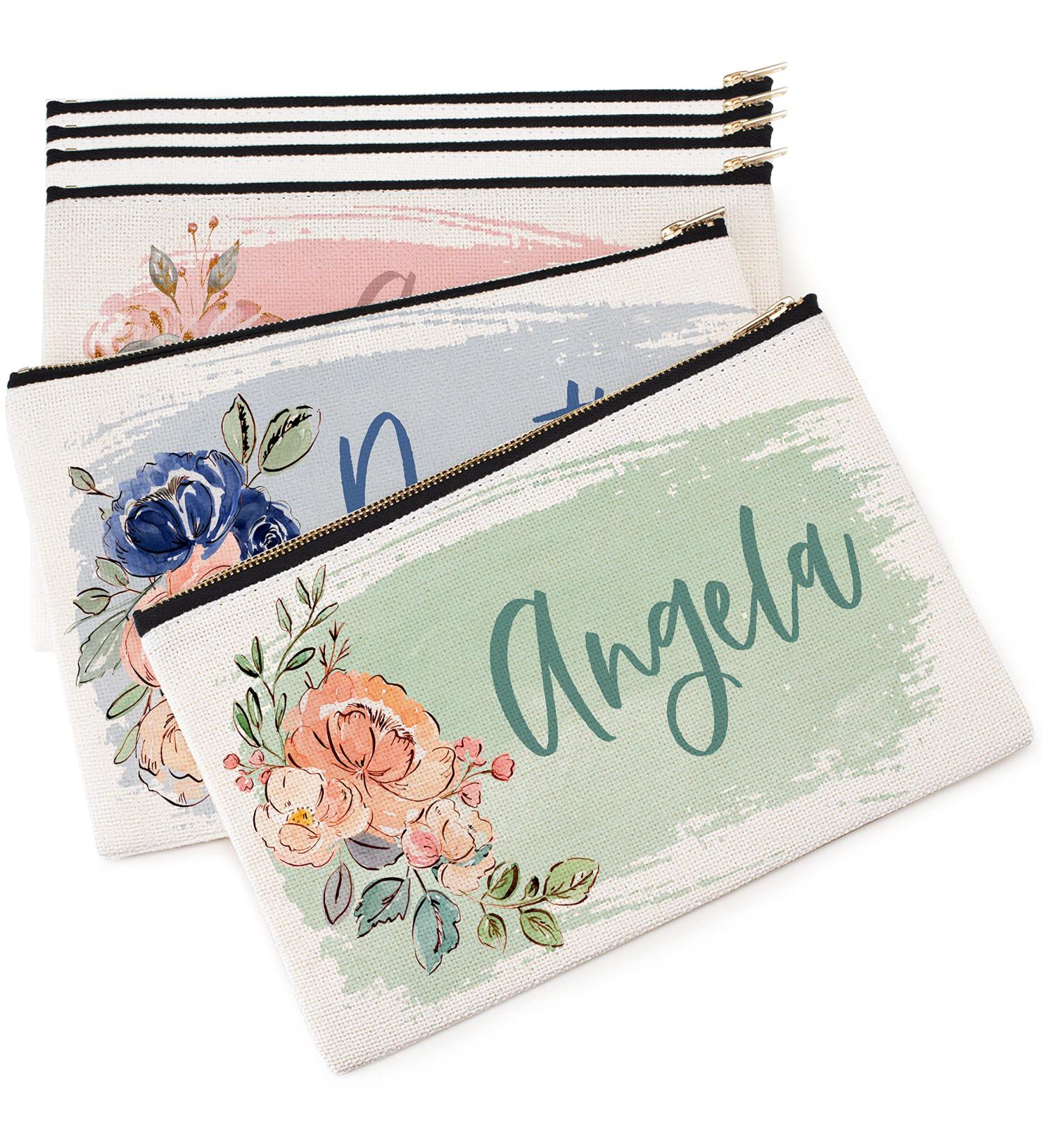 Bridesmaid Proposal Gifts - Personalized Makeup Bags for Women - Set of 5 - Monogrammed Cosmetic Pouches - Custom Cosmetic Bags in 9 Colors - Buy Online on GoSupps.com