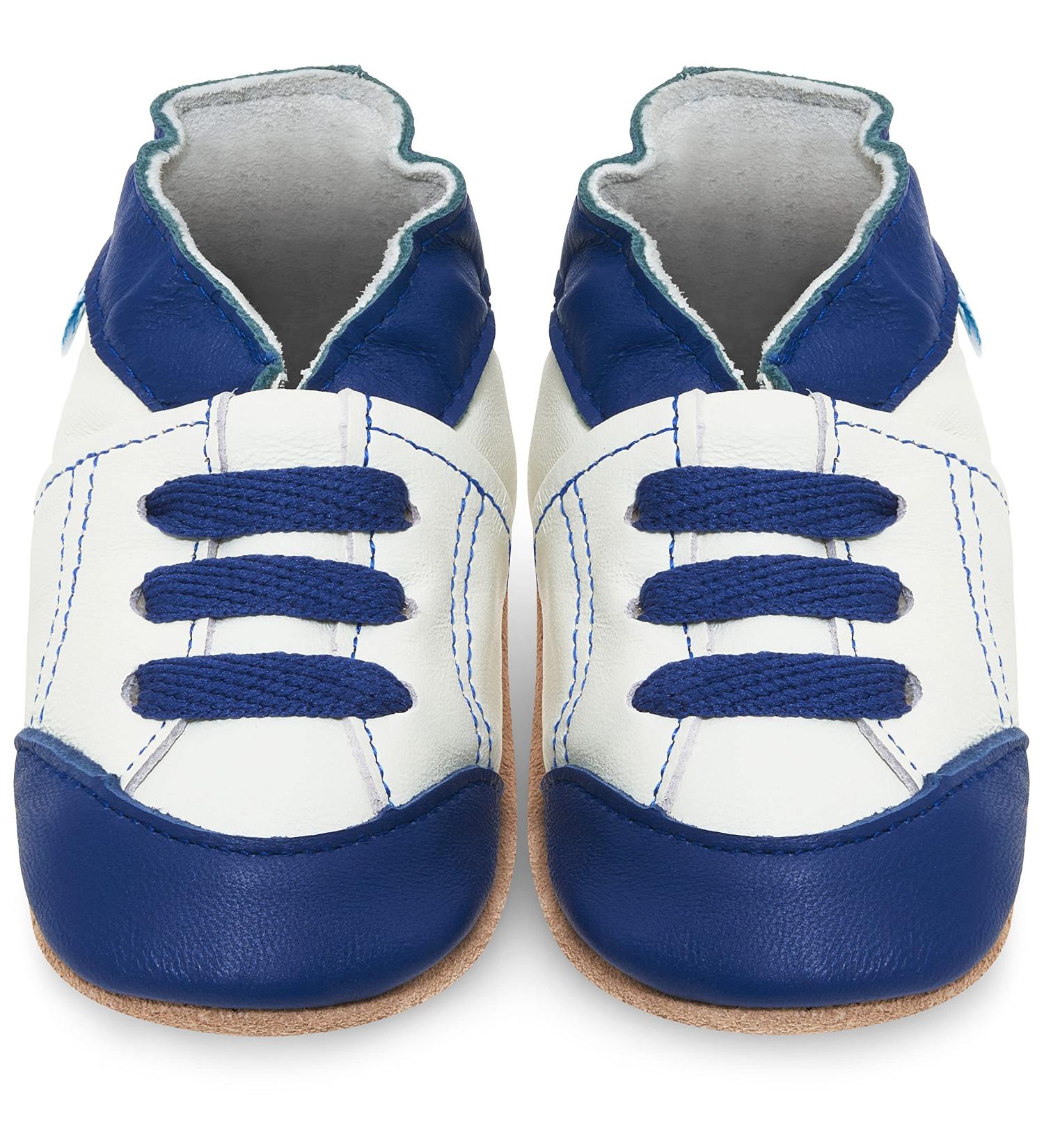 Soft Sole Leather Baby Walking Shoes 2-3 Years | White and Blue Trainers - Buy Online on GoSupps.com