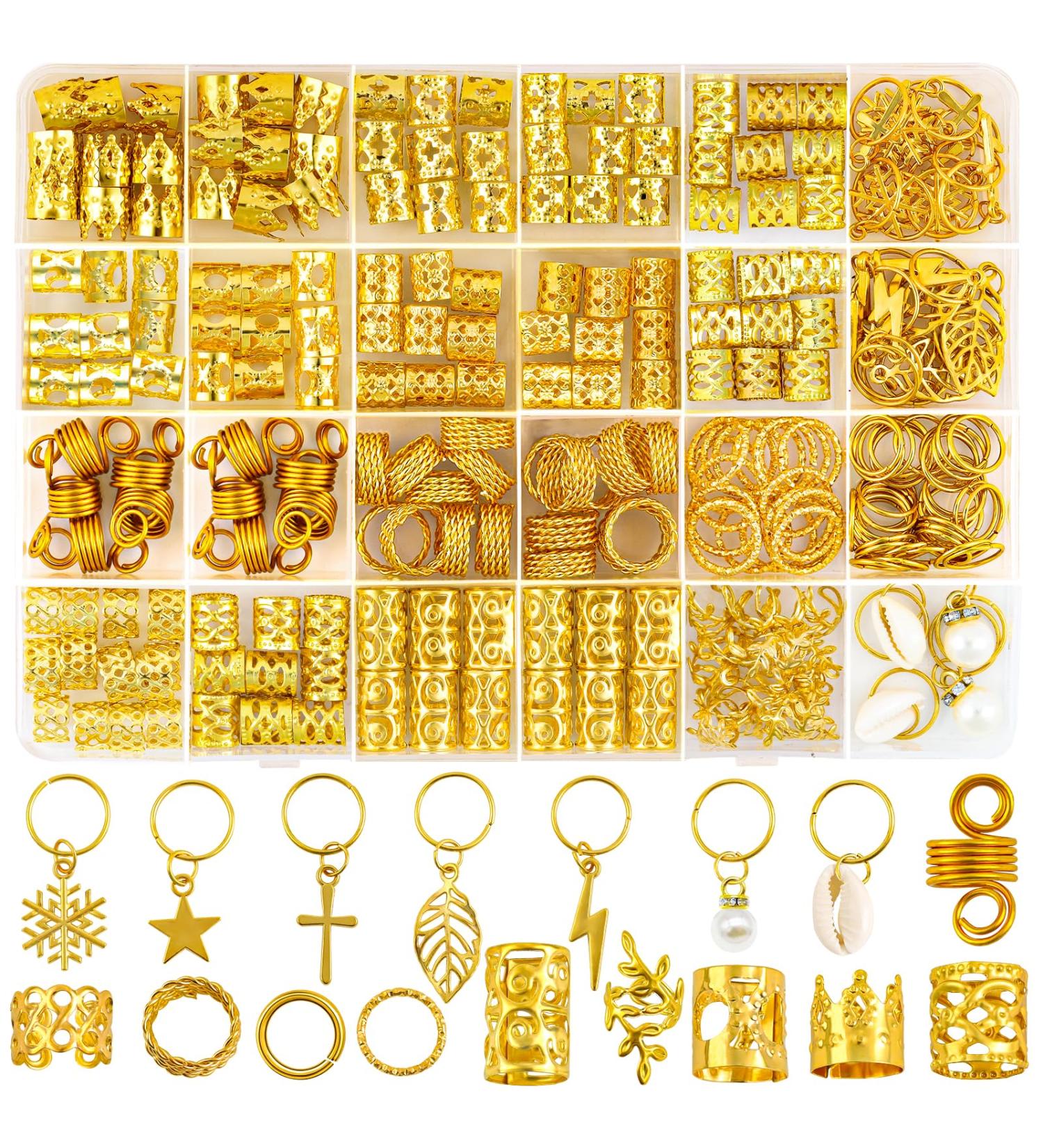JOISHOP 245pcs Hair Jewellery for Braids Gold Braid Beads Gold Hair Cuffs Charms Rings for Girl Women Men Hair Braids Decoration Party Music Festival - Buy Online on GoSupps.com