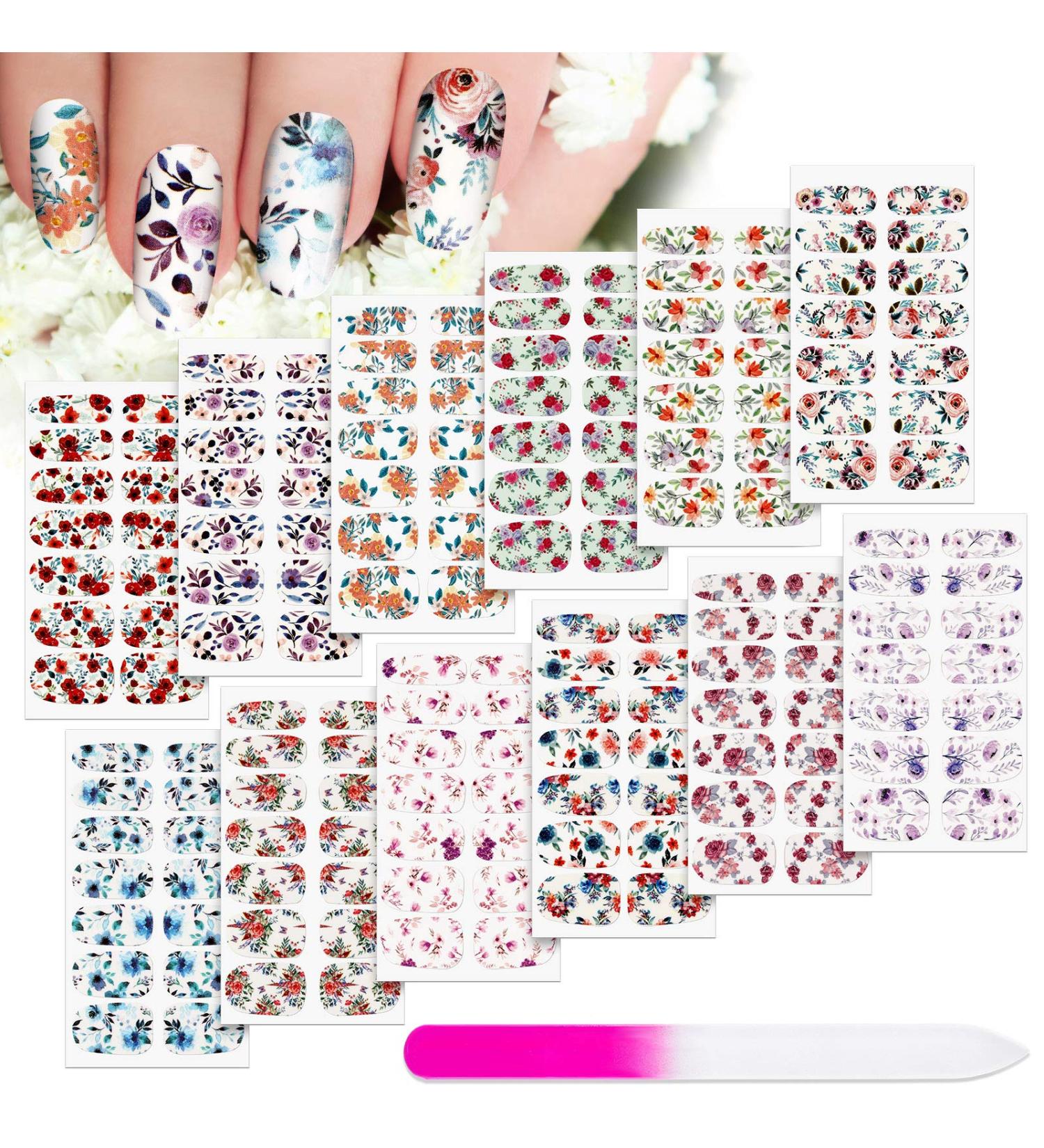 Bright Flower Print Nail Polish Stickers - 168 Pieces Full Wraps Manicure Kit with Nail File - Buy Online on GoSupps.com
